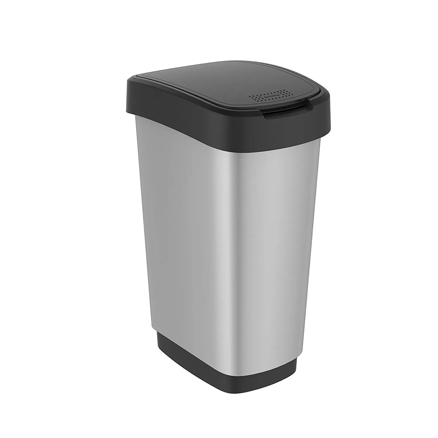 Rotho Twist Mülleimer Küche 50 L Mülleimer mit Deckel schmaler silberfarben | Abfalleimer Küche, Schwingdeckel und Klap…