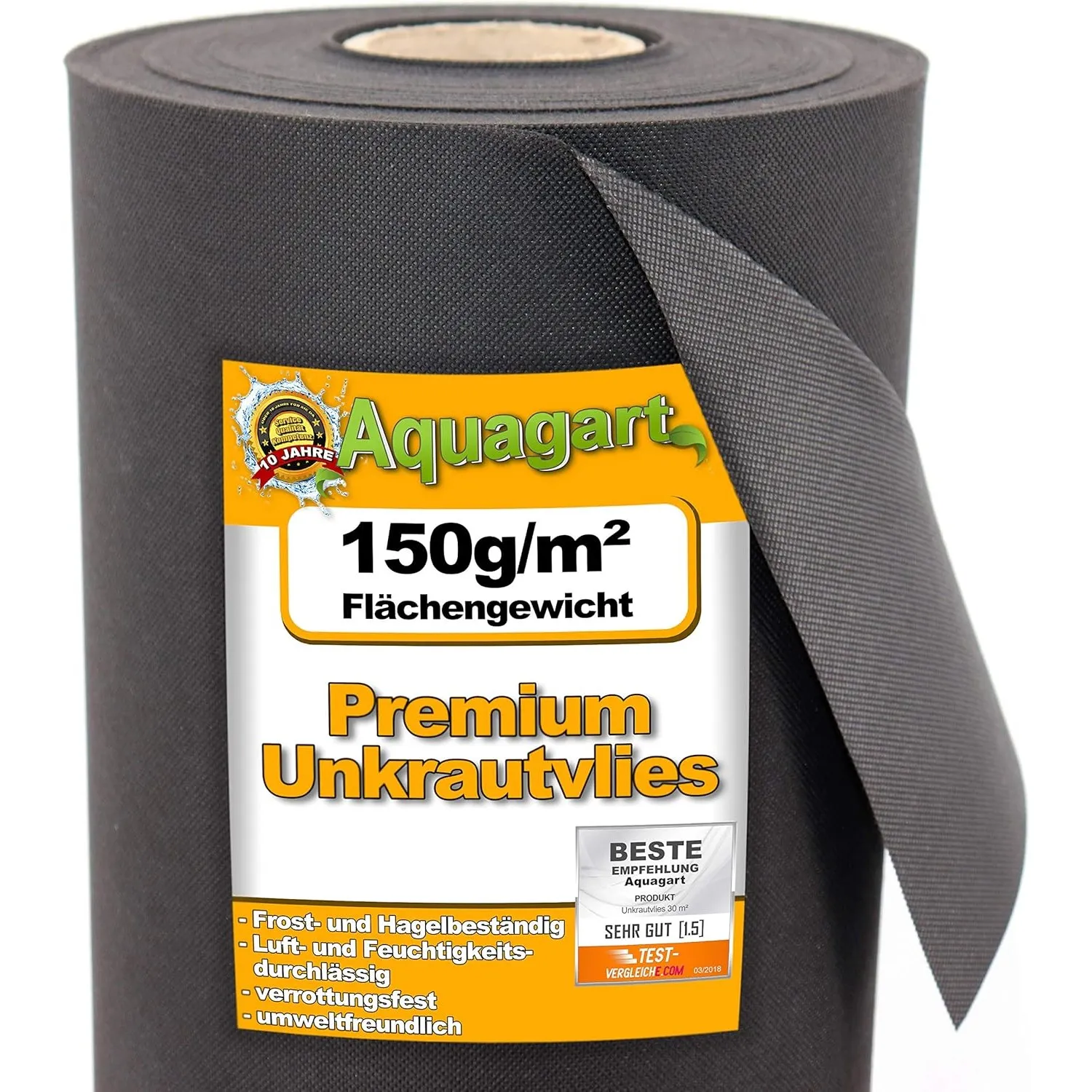70 m², 1 m breit 150g/m² Garten Unkrautvlies von Aquagart inkl. 10 Erdanker I umweltfreundliche Unkrautmatte aus Polypr…