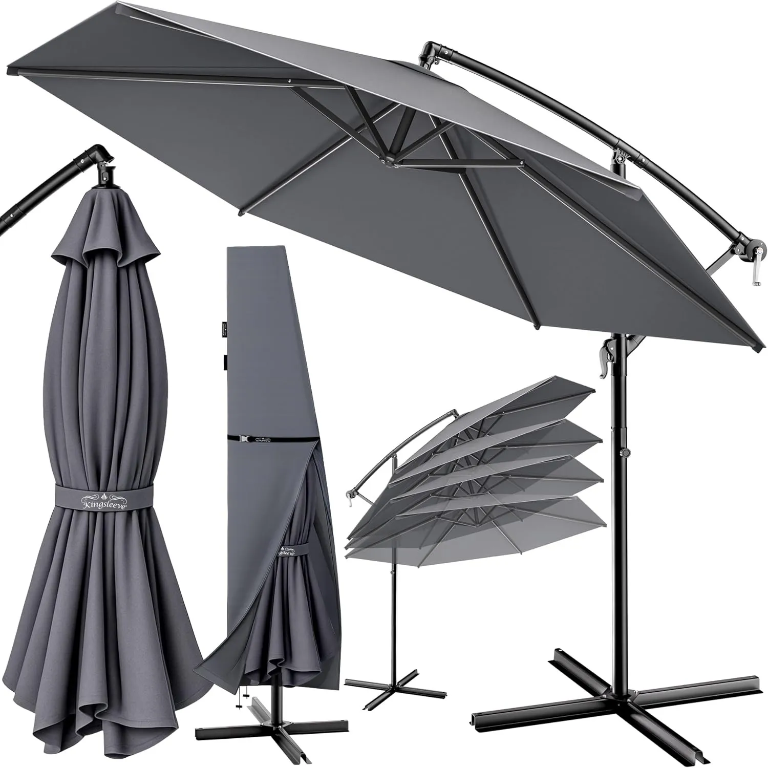 Kingsleeve® Sonnenschirm UV Schutz 80+ Ø 300 cm Groß mit Ständer Schutzhülle Windsicherung Neigbar Rund Kurbel Garten B…