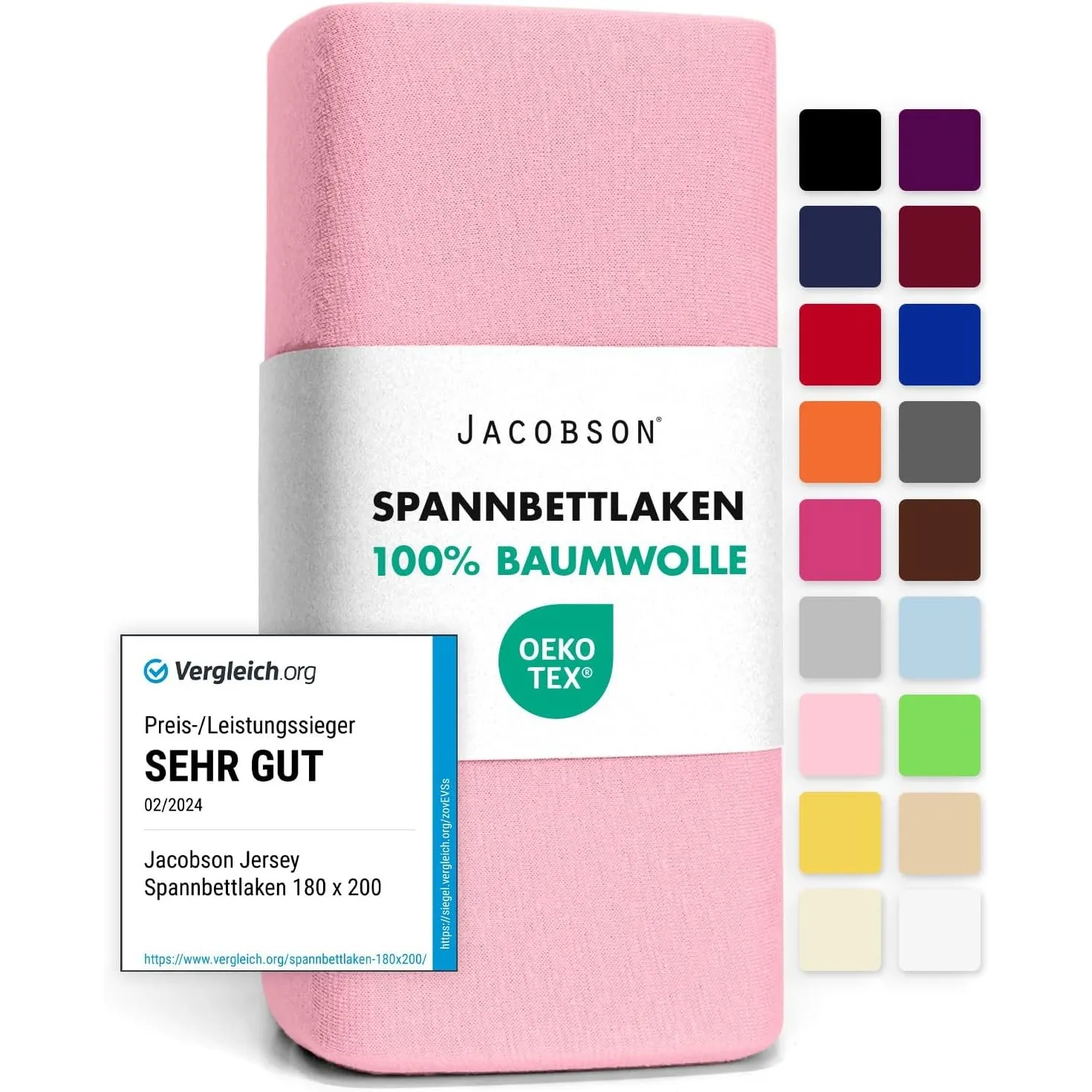 Jacobson Jersey Spannbettlaken Spannbetttuch Baumwolle Bettlaken (140x200-160x200 cm, Rosa)