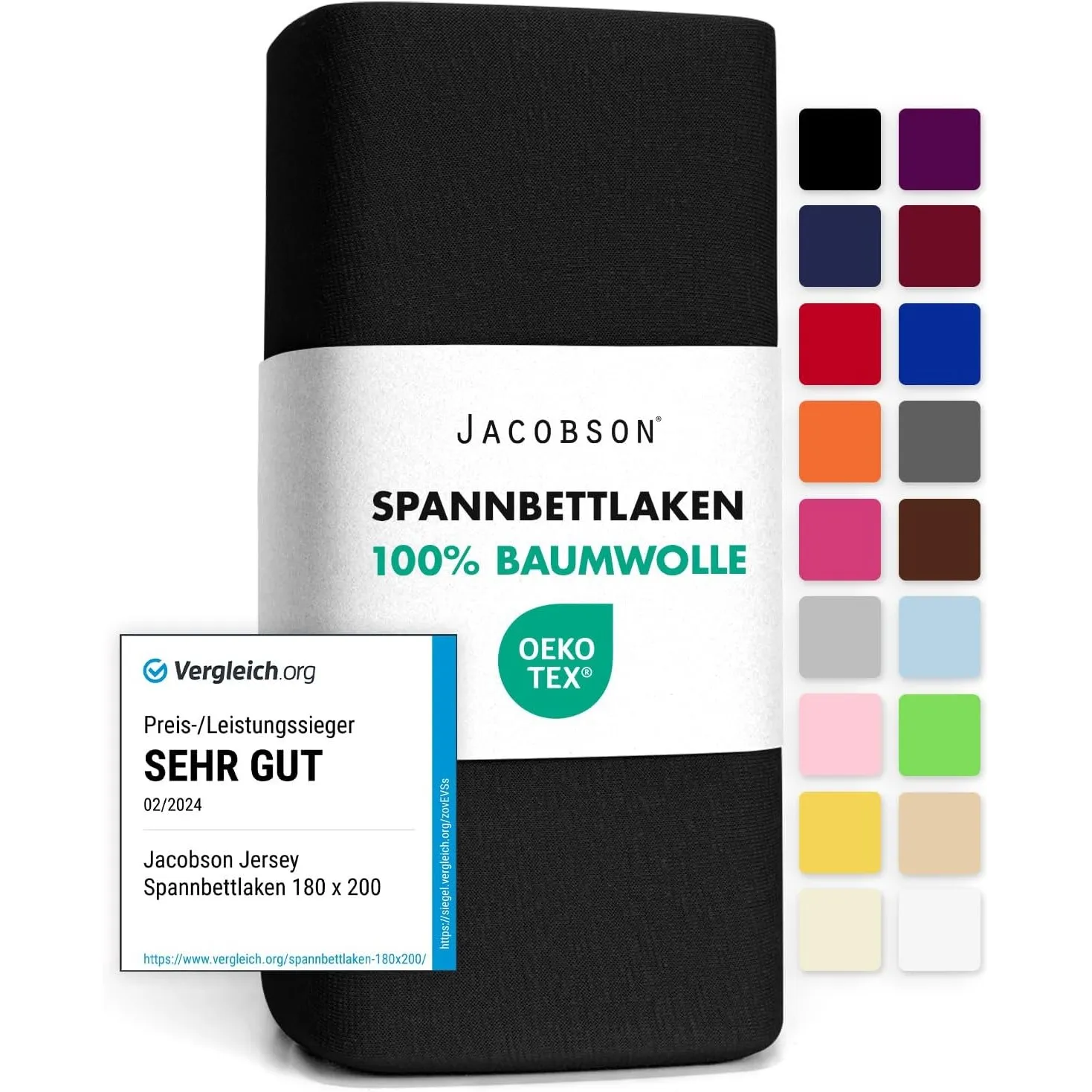 Jacobson Jersey Spannbettlaken Spannbetttuch Baumwolle Bettlaken (140x200-160x200 cm, Schwarz)