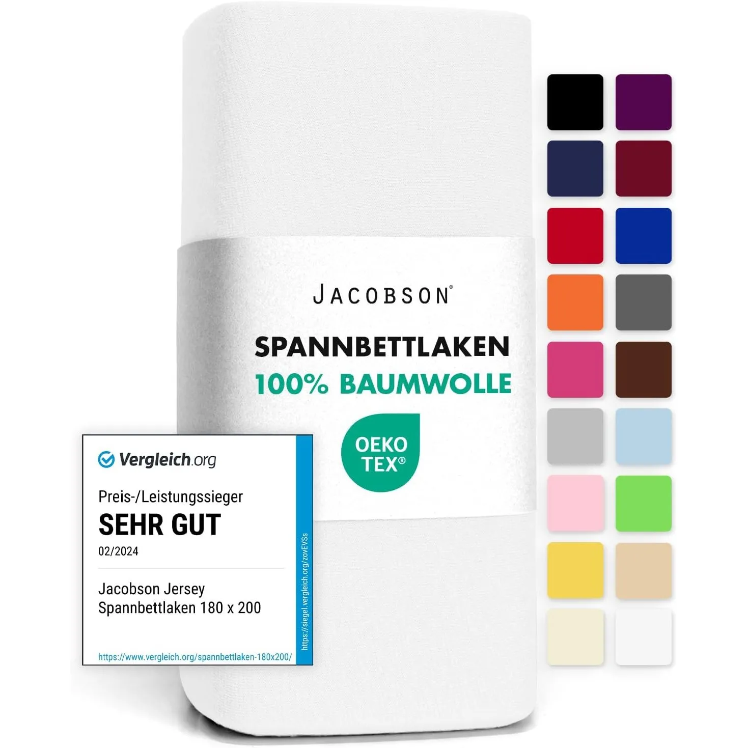 Jacobson Jersey Spannbettlaken Spannbetttuch Baumwolle Bettlaken (140x200-160x200 cm, Weiss)