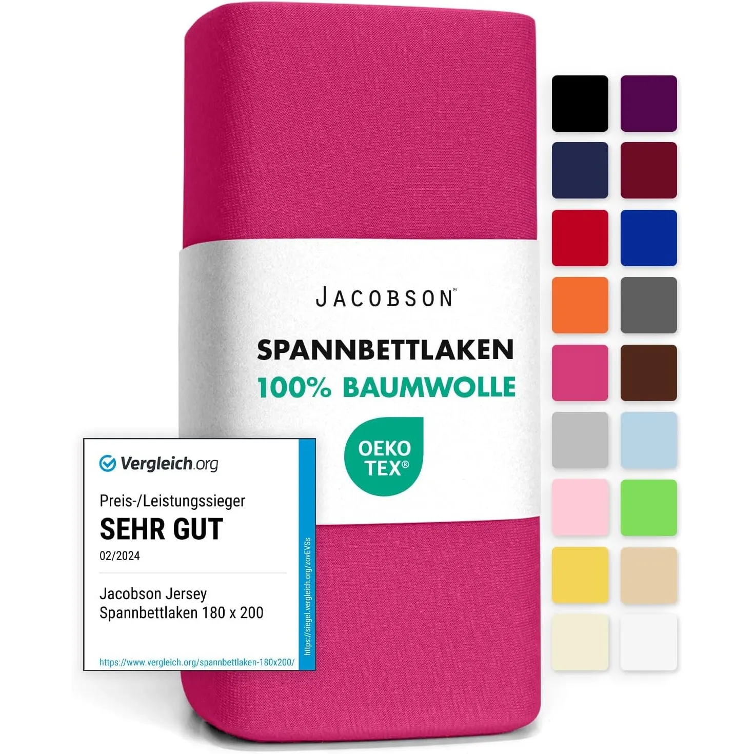 Jacobson Jersey Spannbettlaken Spannbetttuch Baumwolle Bettlaken (140x200-160x200 cm, Pink)