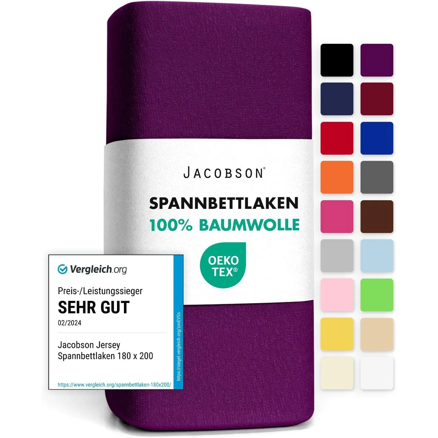 Jacobson Jersey Spannbettlaken Spannbetttuch Baumwolle Bettlaken (140x200-160x200 cm, Royal Lila)