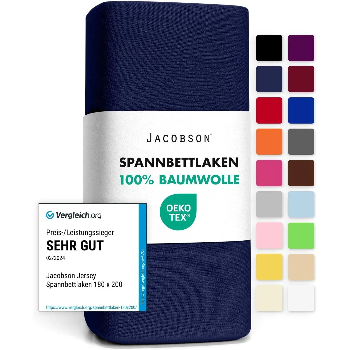 Jacobson Jersey Spannbettlaken Spannbetttuch Baumwolle Bettlaken (180x200-200x200 cm, Dunkelblau)