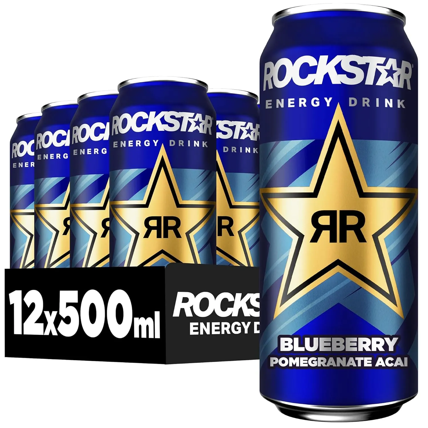 Rockstar Energy Drink Blueberry Geschmack - Koffeinhaltiges Erfrischungsgetränk für den Energie Kick, EINWEG (12 x 500m…