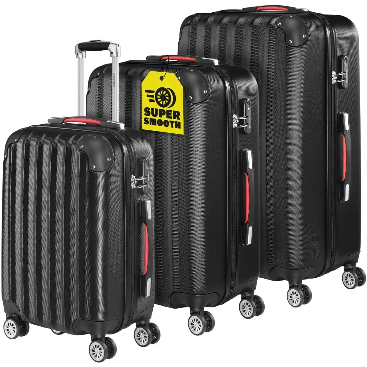 Monzana® 3tlg. Kofferset Baseline Hartschalen Koffer M-L-XL Gel-Griffe 4 Rollen Kantenschutz Schloss Standfüße Trolley …
