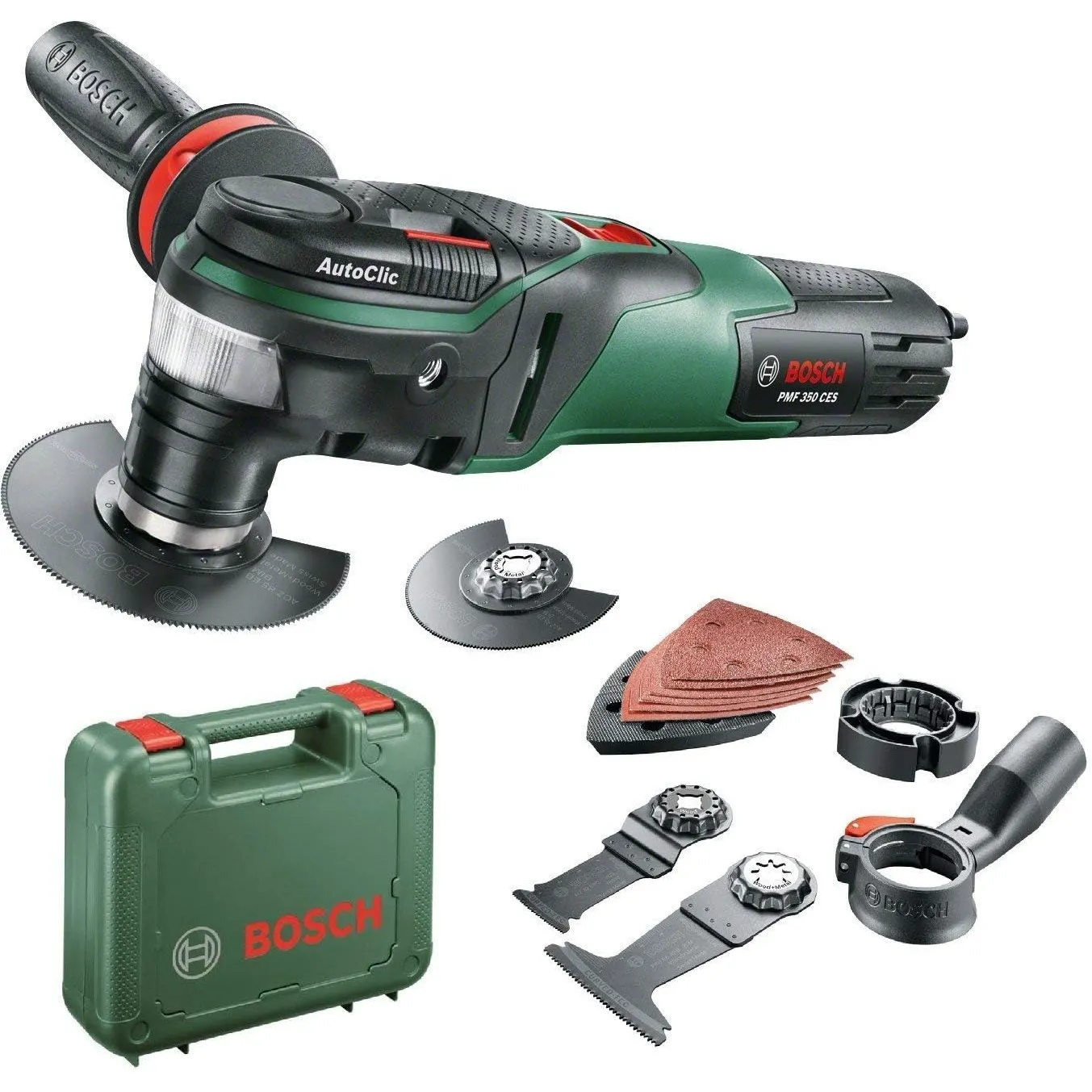 Bosch Multifunktionswerkzeug PMF 350 CES (350 Watt, für Starlock und Starlock Plus Zubehör, im Koffer), schwarz, grün, …