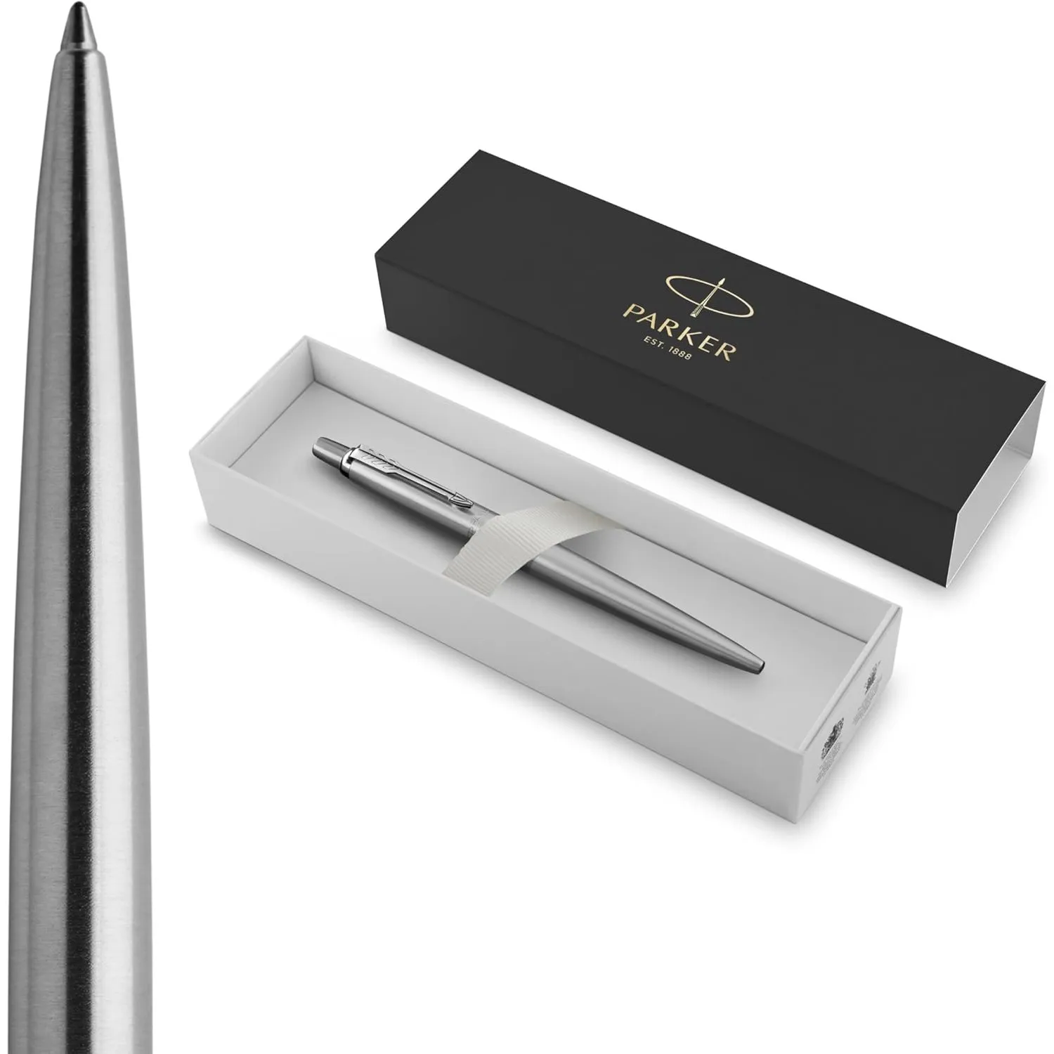 Parker Jotter Kugelschreiber | Edelstahl mit Chromzierteilen | Mittlere Spitze | Blaue Tinte | Schulsachen und bürobeda…
