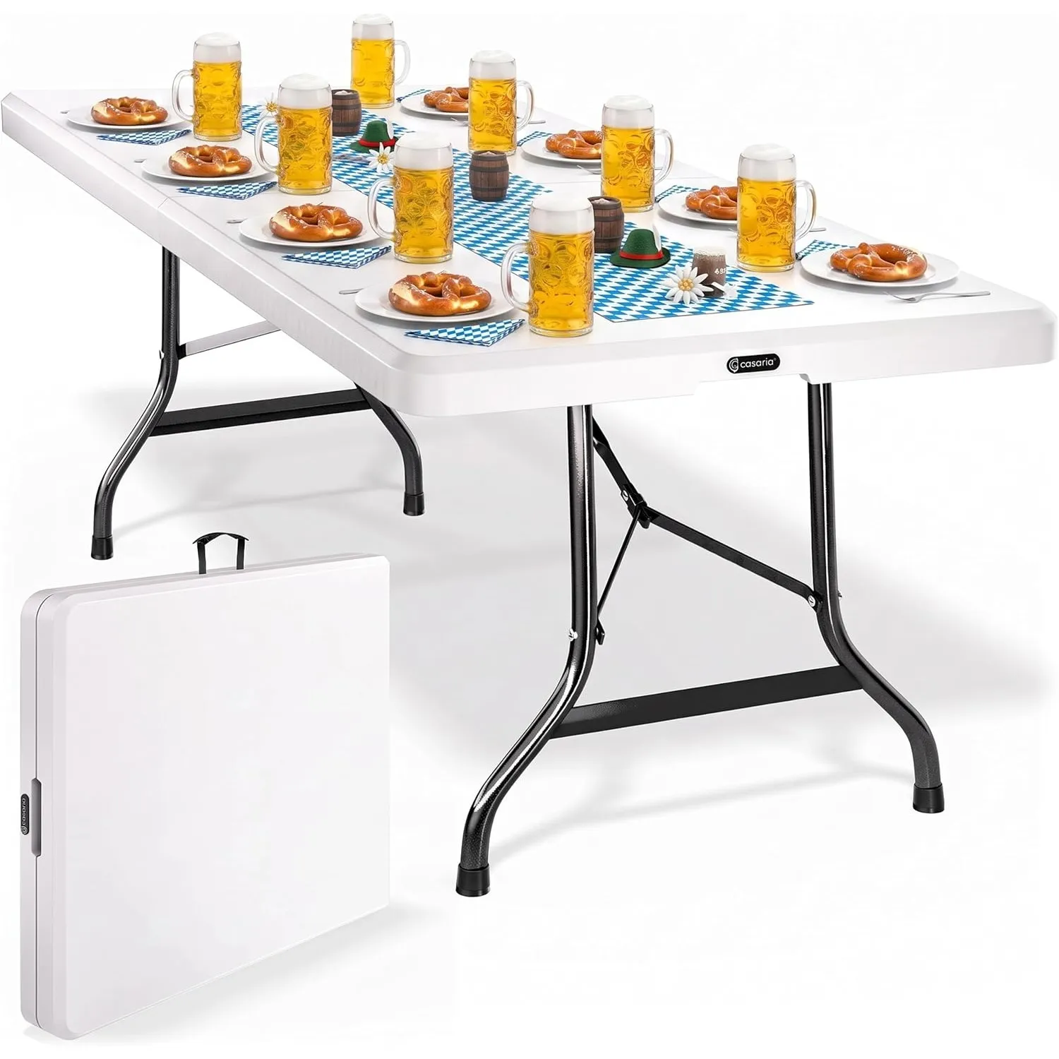 Casaria® Gartentisch 180x75cm Klappbar Wetterfest Tragbar Kunststoff Buffettisch Garten Terrasse Camping Balkontisch Kl…