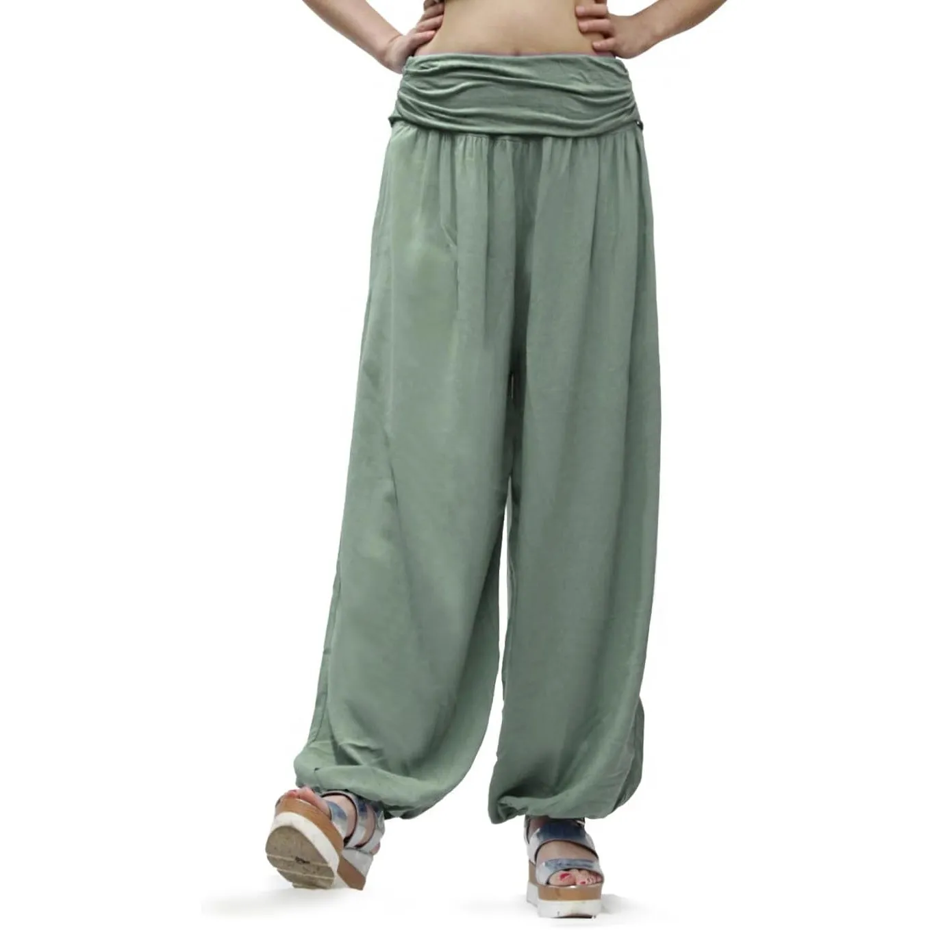 Glamexx24 Damen Haremshose leichte Pumphose Aladin-Hose Sarouelhose Yogapant Pluderhose Freizeithose Sommerhose