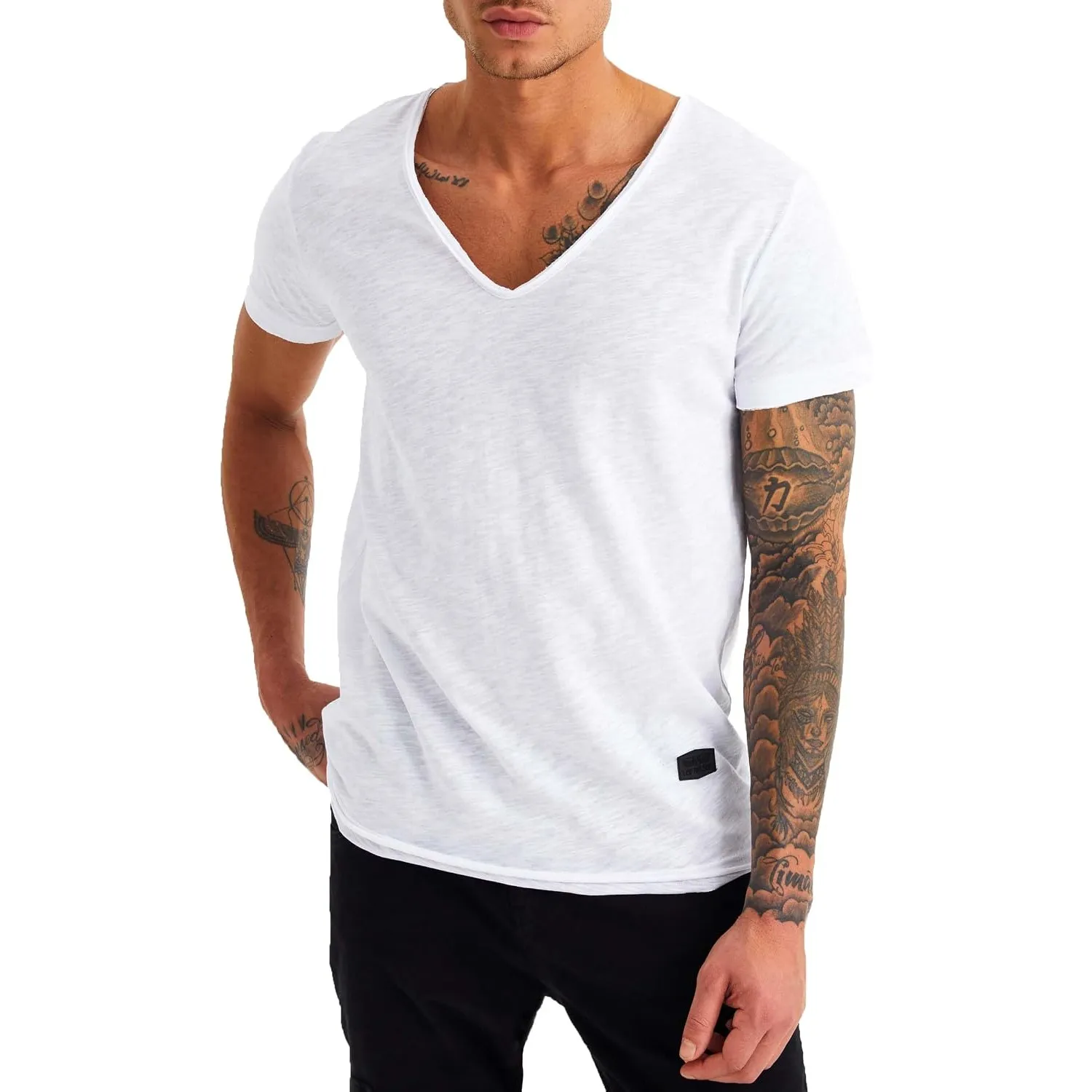 Leif Nelson Herren Sommer T-Shirt V-Ausschnitt Slim Fit Baumwolle-Anteil Moderner Männer T-Shirt V-Neck Hoodie-Sweatshi…