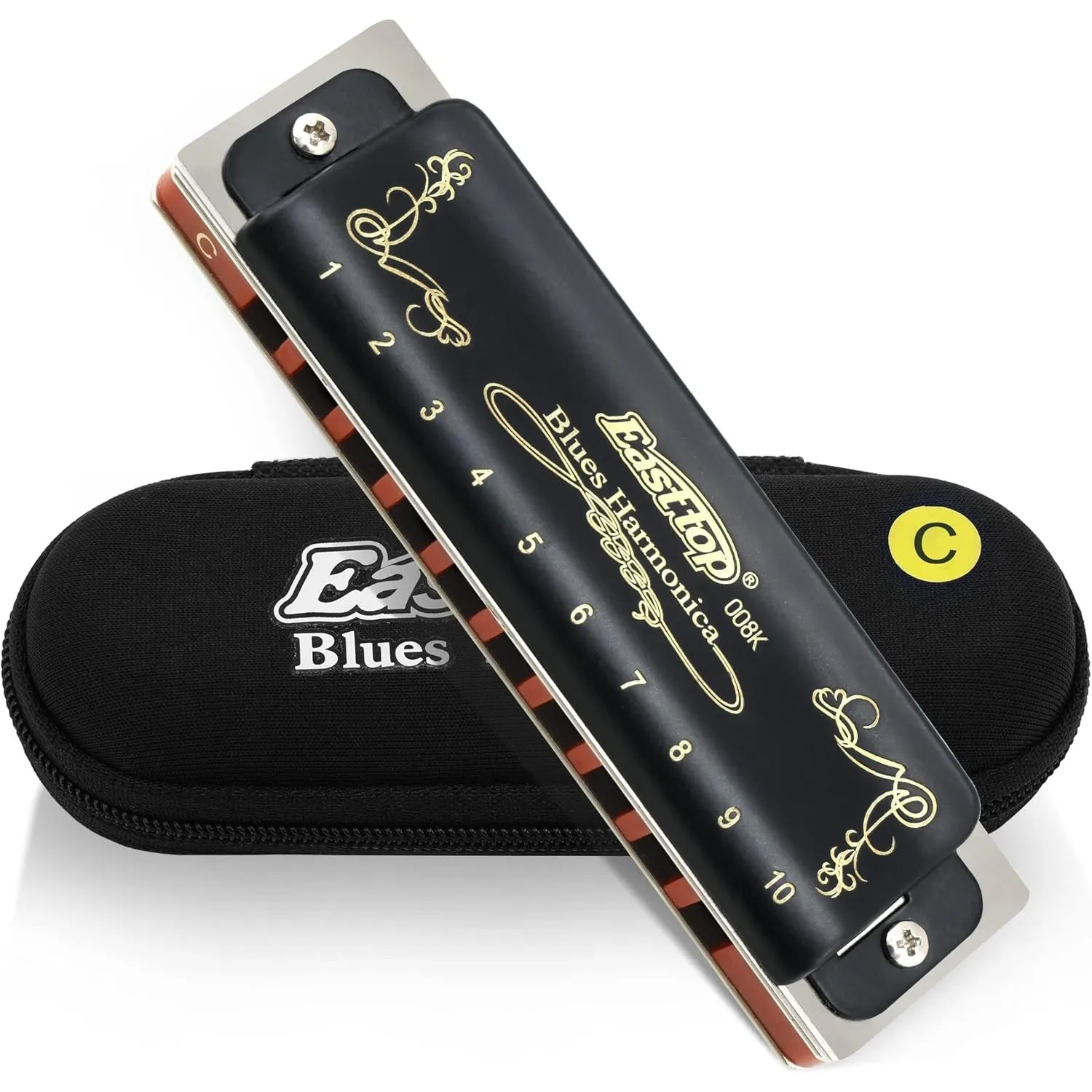 East Top Mundharmonika C Key Für T008K 10 Löcher Diatonic Blues Harmonica Für professionelle Spieler, Anfänger, Student…