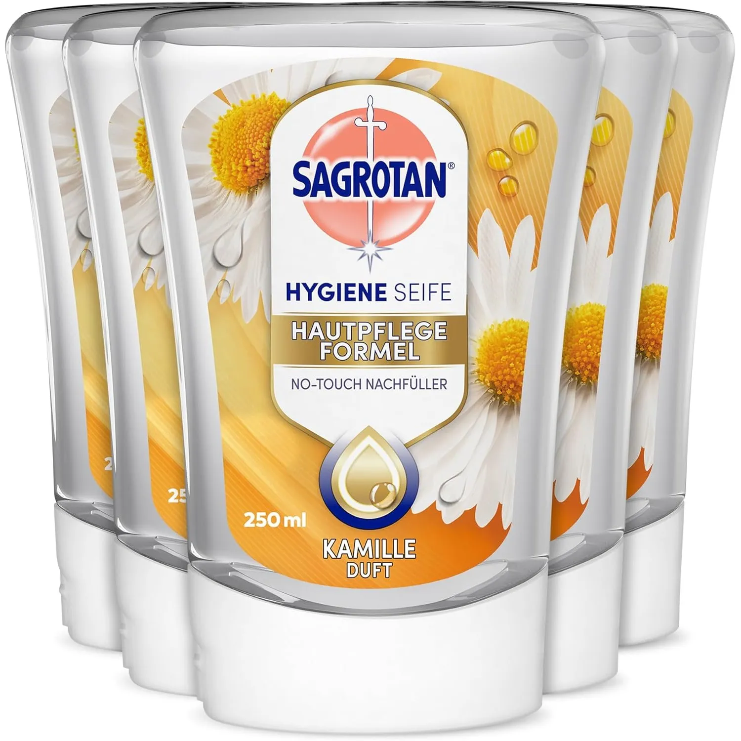 Sagrotan No-Touch Nachfüller Kamille – Für den automatischen Seifenspender – 5 x 250 ml Handseife