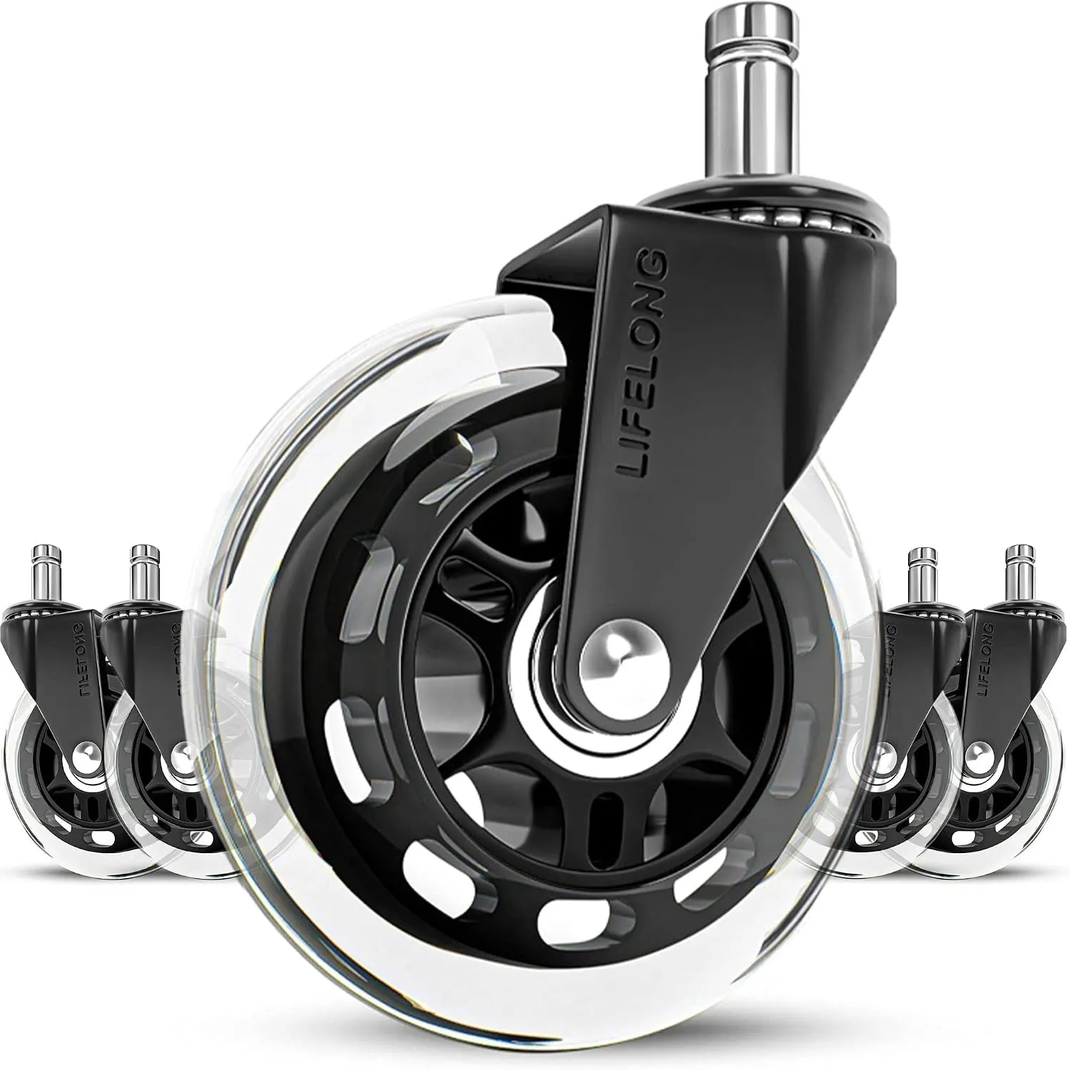 Office chair wheels replacement rubber chair casters for hardwood floors and carpet, set of 5, heavy duty office chair …