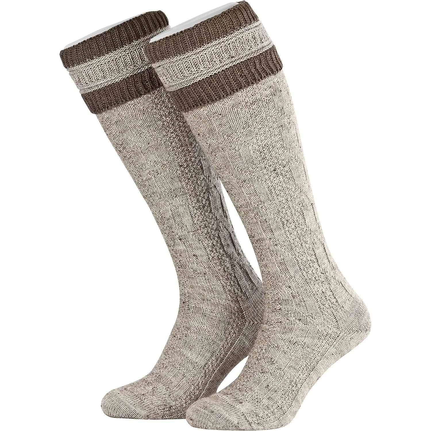 Piarini 1 Paar Herren Trachtenstrümpfe - Trachtensocken mit Zopfmuster - Trachtenstutzen mit Umschlag aus Wolle lang