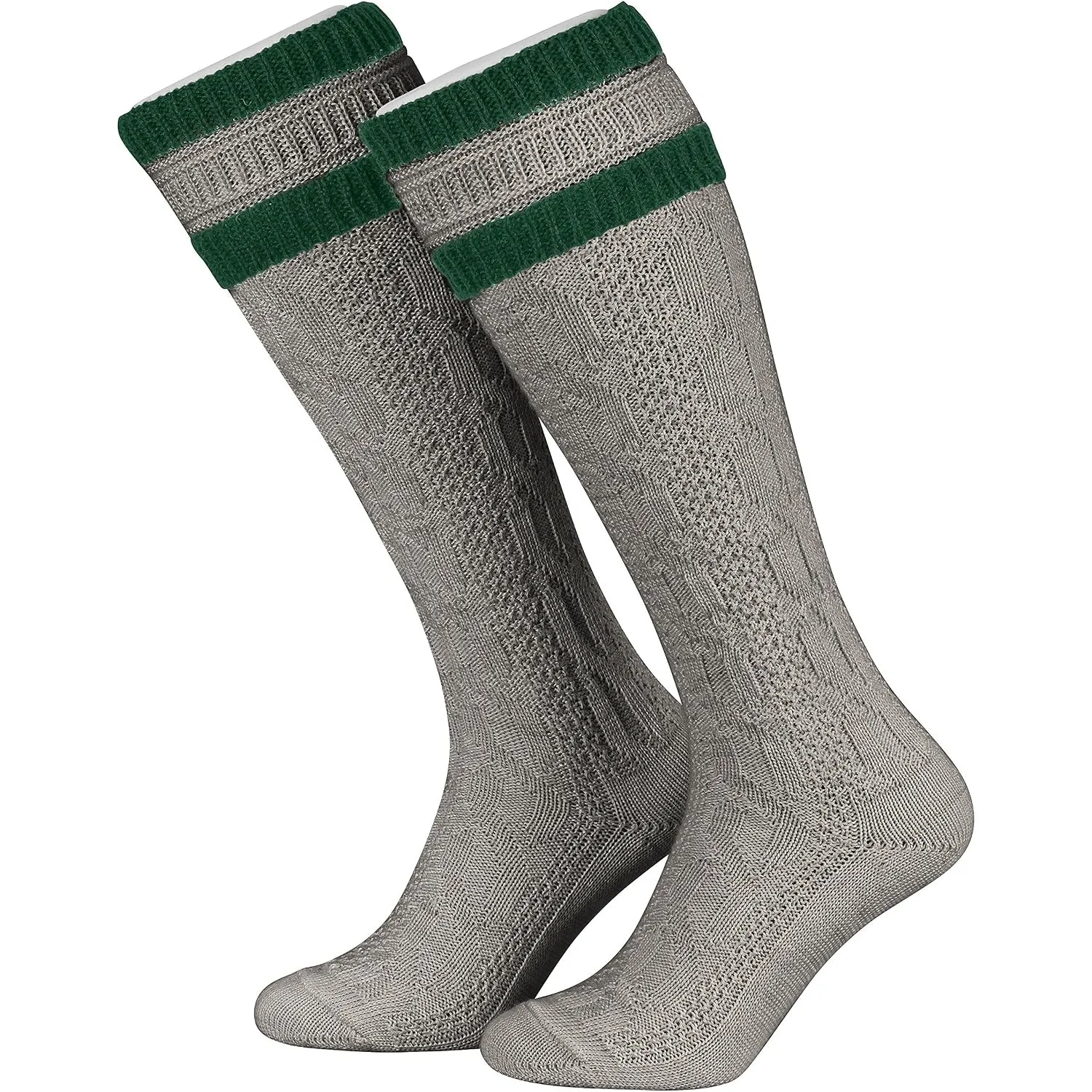 Piarini 1 Paar Herren Trachtenstrümpfe - Trachtensocken mit Zopfmuster - Trachtenstutzen mit Umschlag aus Wolle lang