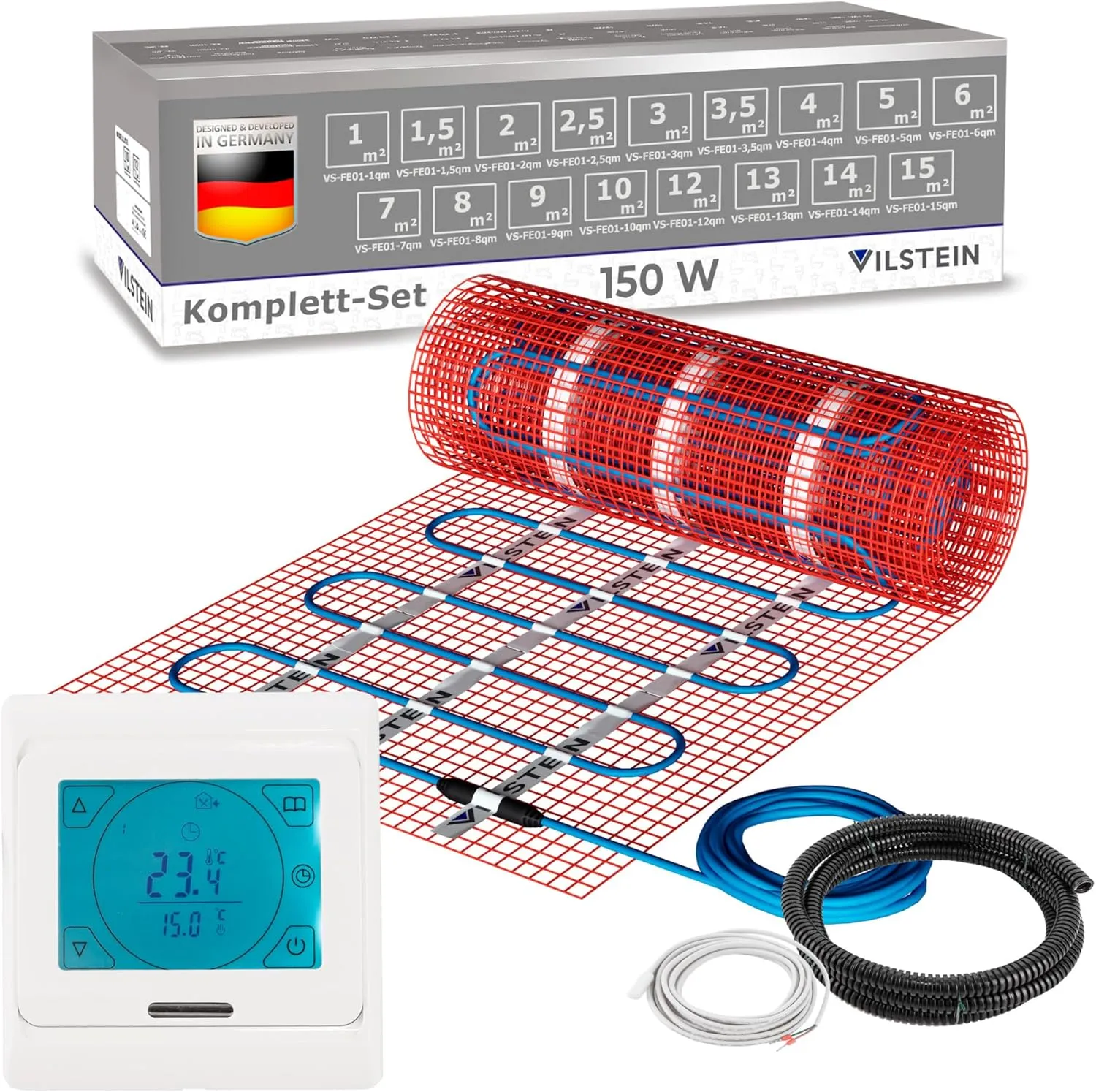 VILSTEIN® Elektrische Fußbodenheizung [150W/m²] - Bodenheizung Elektrisch geeignet für Laminat, Fliesen & mehr - Elektr…