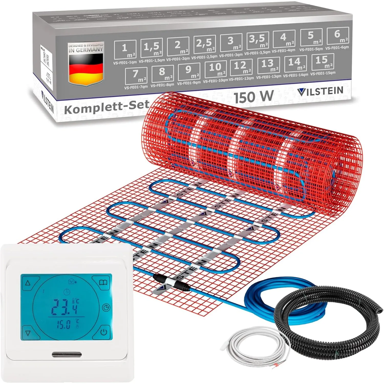 VILSTEIN® Elektrische Fußbodenheizung [150W/m²] - Bodenheizung Elektrisch geeignet für Laminat, Fliesen & mehr - Elektr…