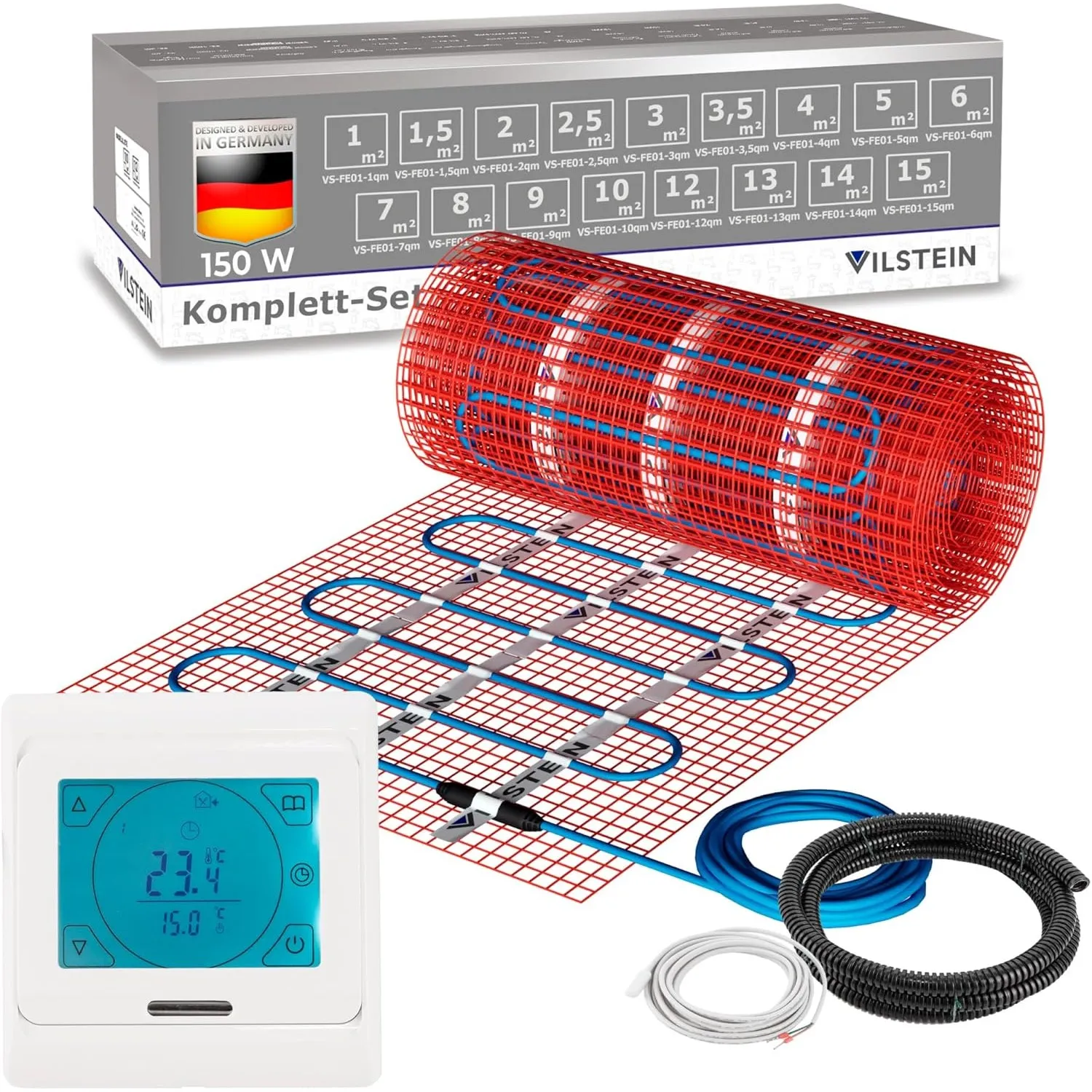 VILSTEIN® Elektrische Fußbodenheizung [150W/m²] - Bodenheizung Elektrisch geeignet für Laminat, Fliesen & mehr - Elektr…