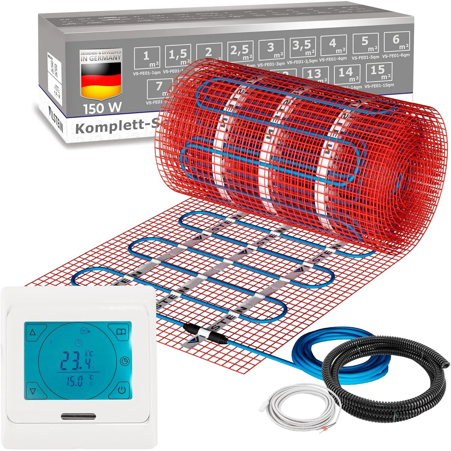 VILSTEIN Elektrische Fußbodenheizung 150W/m² - Bodenheizung Elektrisch geeignet für Laminat, Fliesen & mehr - Elektro F…