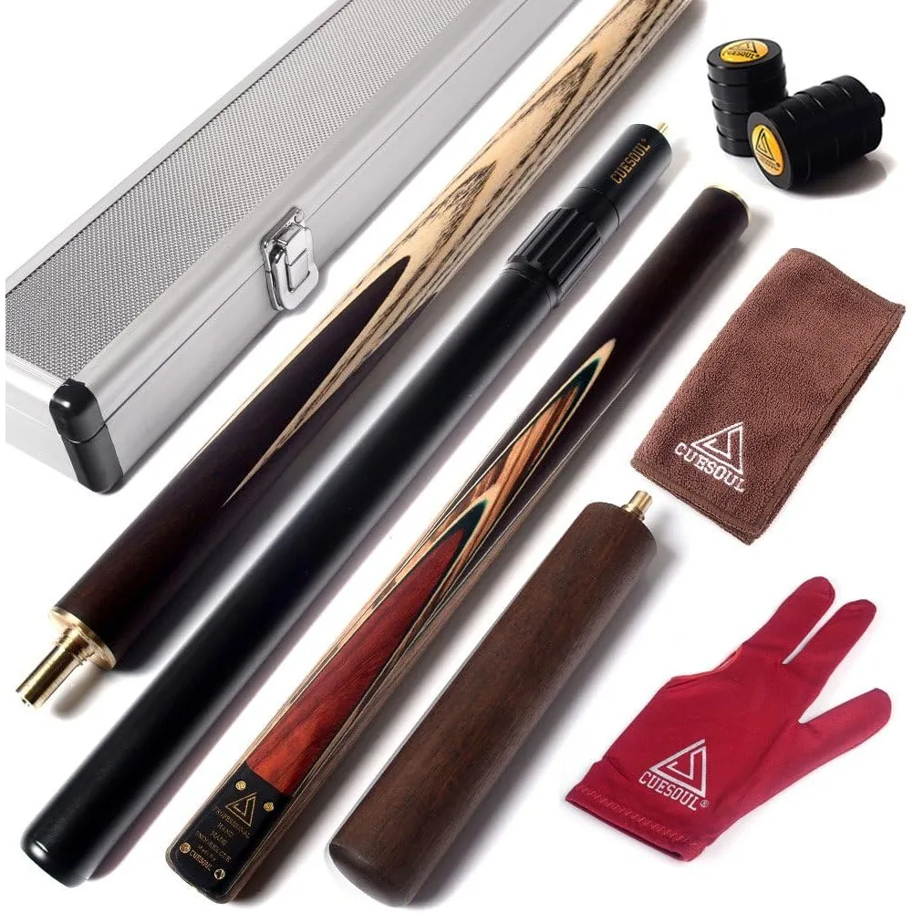 CUESOUL 57" Handcraft 3/4 Jointed Snooker Queues with Mini Butt End Extension Packed in Aluminium Köcher