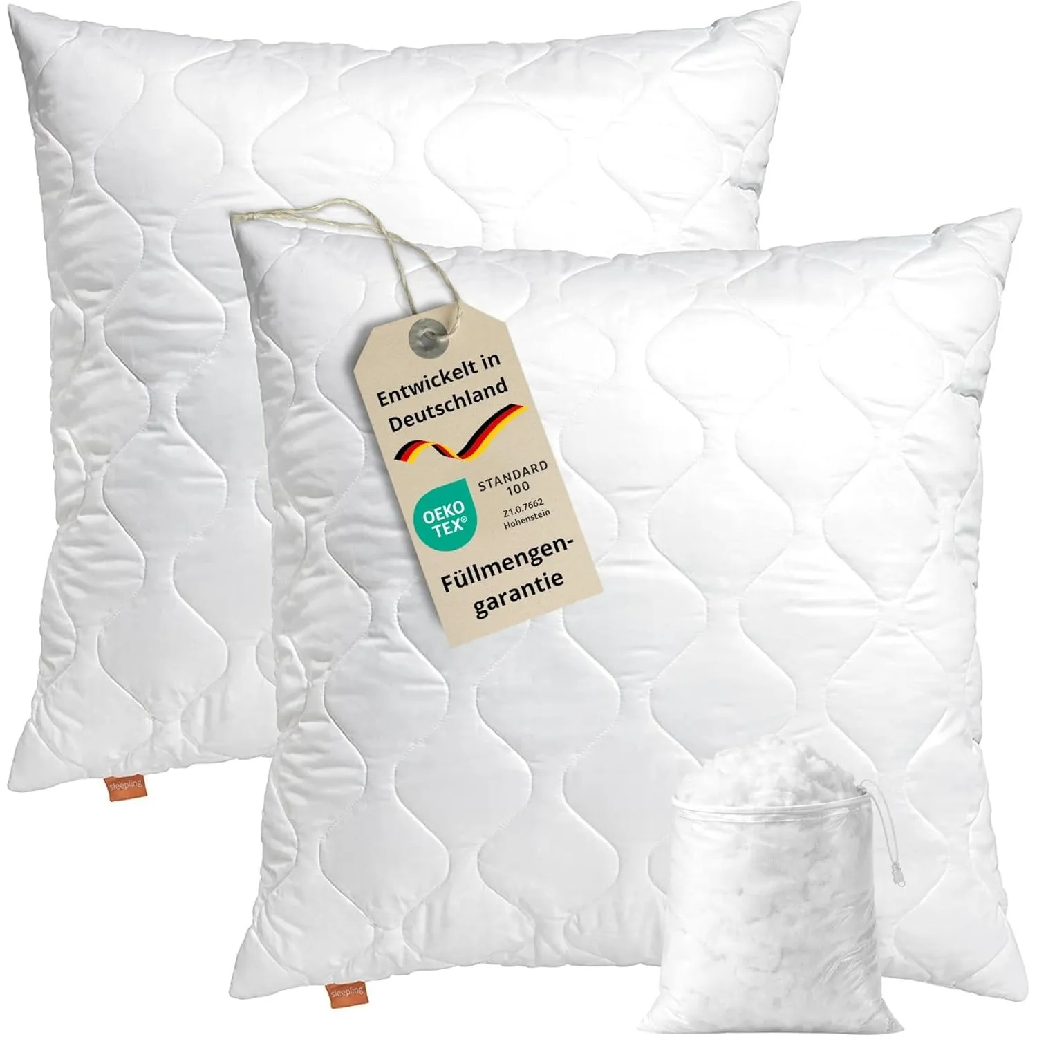 sleepling Kopfkissen 80x80 cm 2er Set, Allergiker Kissen, Komfort 100