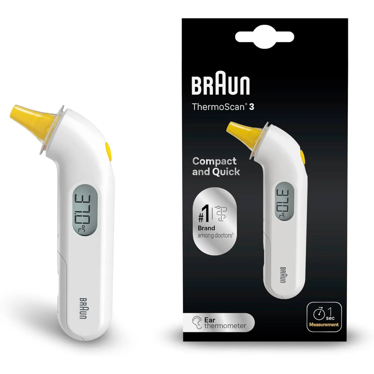 Braun ThermoScan 3 Ohrthermometer | Schnelle 1-Sekunden-Messung | Akustische Fieberanzeige | Digitaldisplay | Baby- und…