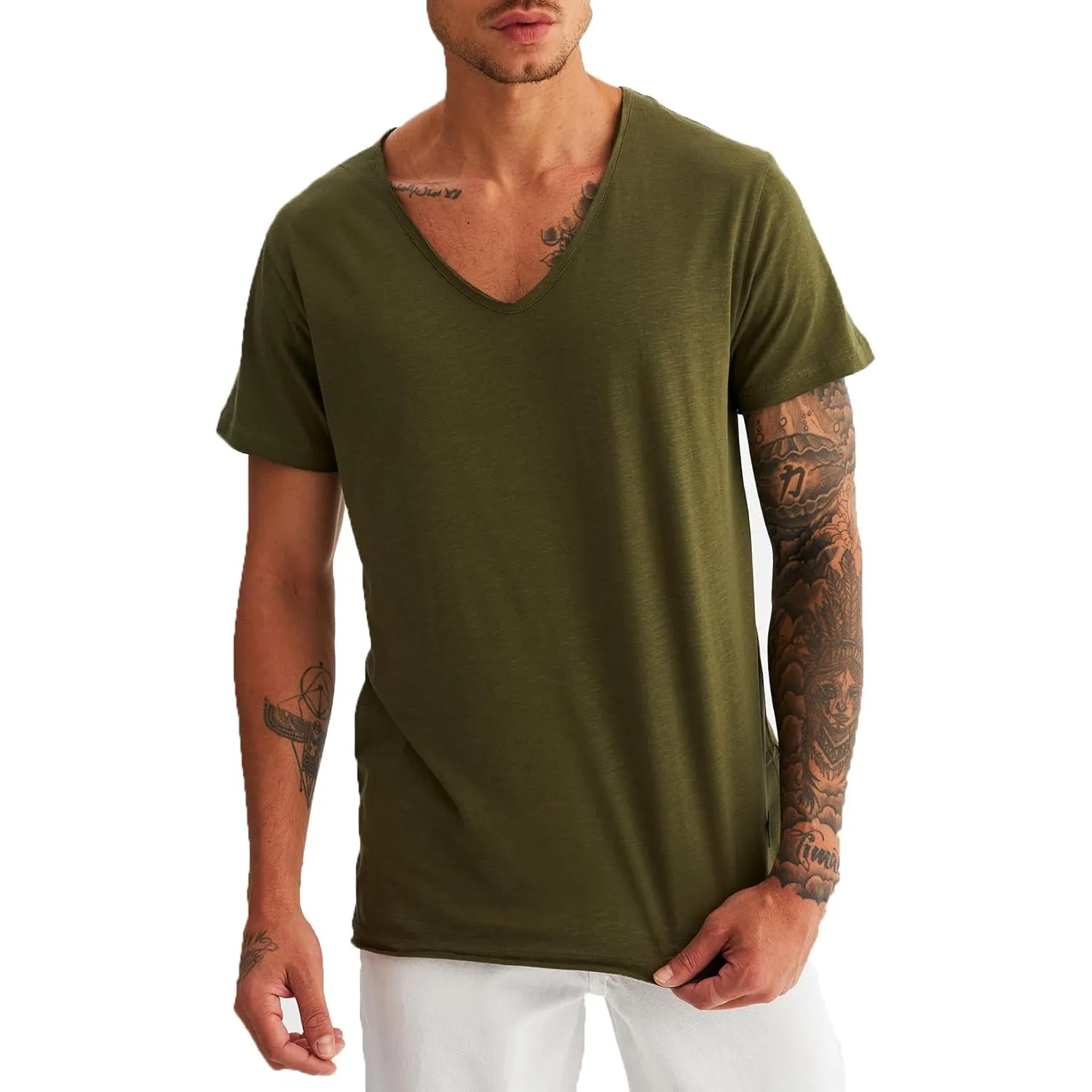 Leif Nelson Herren Sommer T-Shirt V-Ausschnitt Slim Fit Baumwolle-Anteil Moderner Männer T-Shirt V-Neck Hoodie-Sweatshi…