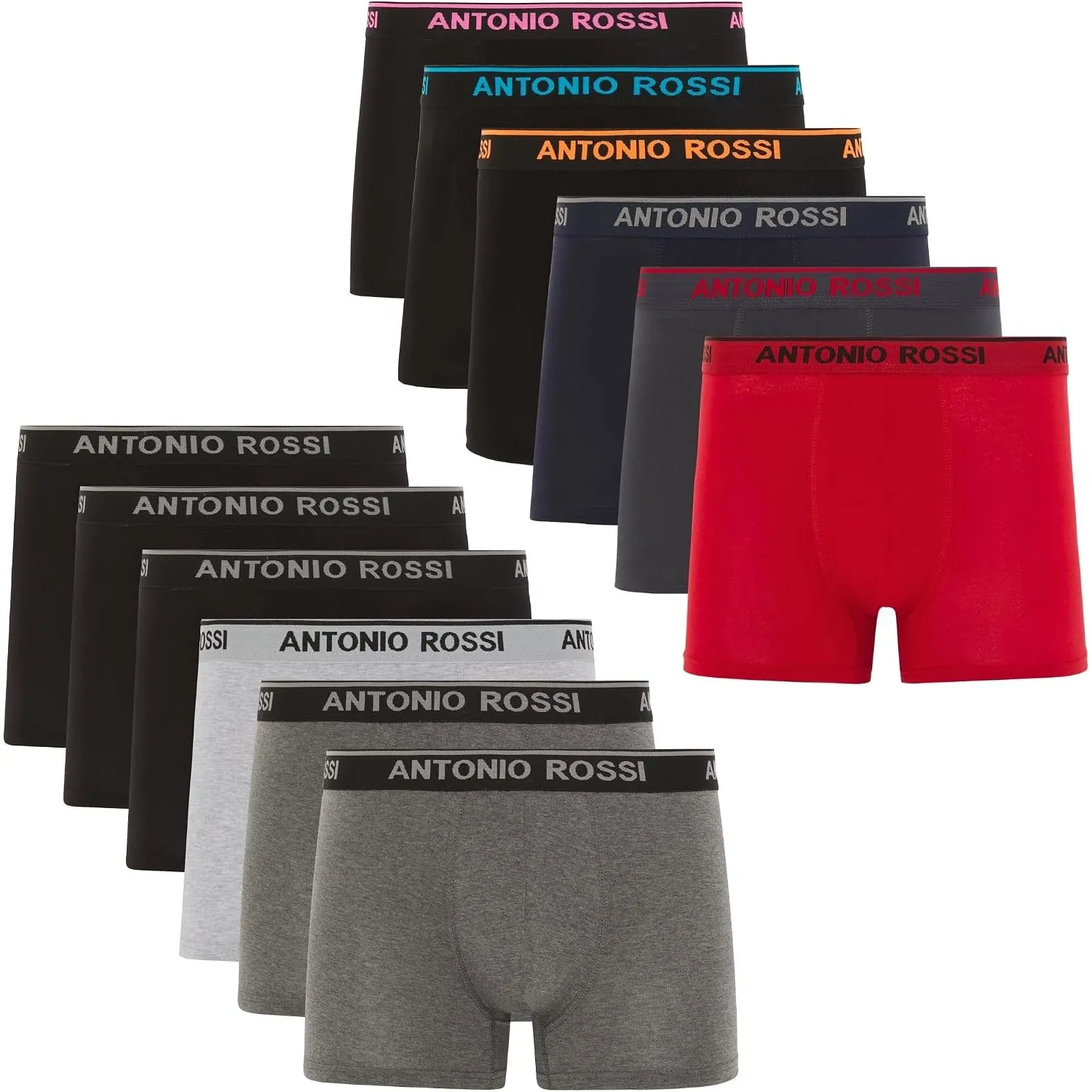 Antonio Rossi 12er-Pack Boxershorts Herren Baumwolle, Stretch-Bund