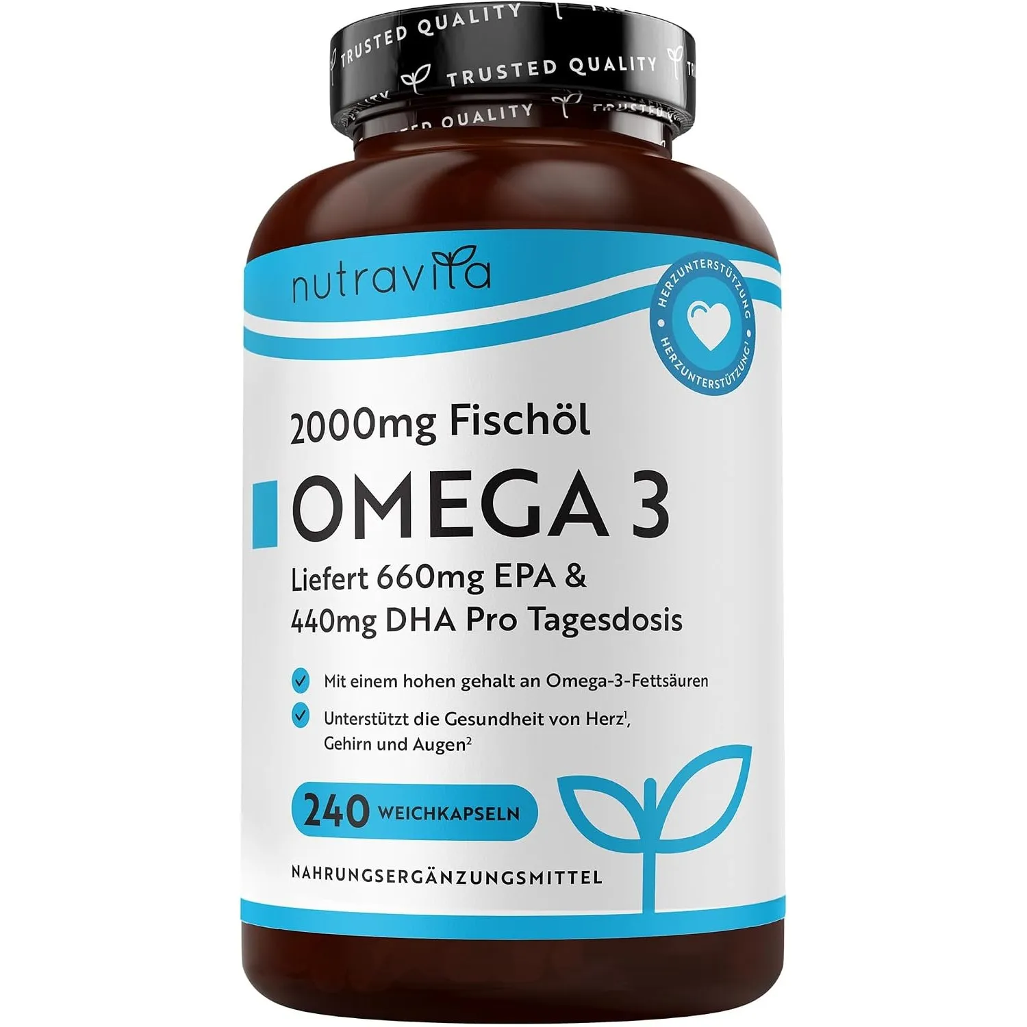 Nutravita Omega 3 Kapseln Hochdosiert 2000mg Fischöl Kapseln, 660mg EPA un 440mg DHA - 240 Weichkapseln für 4 Monate - …