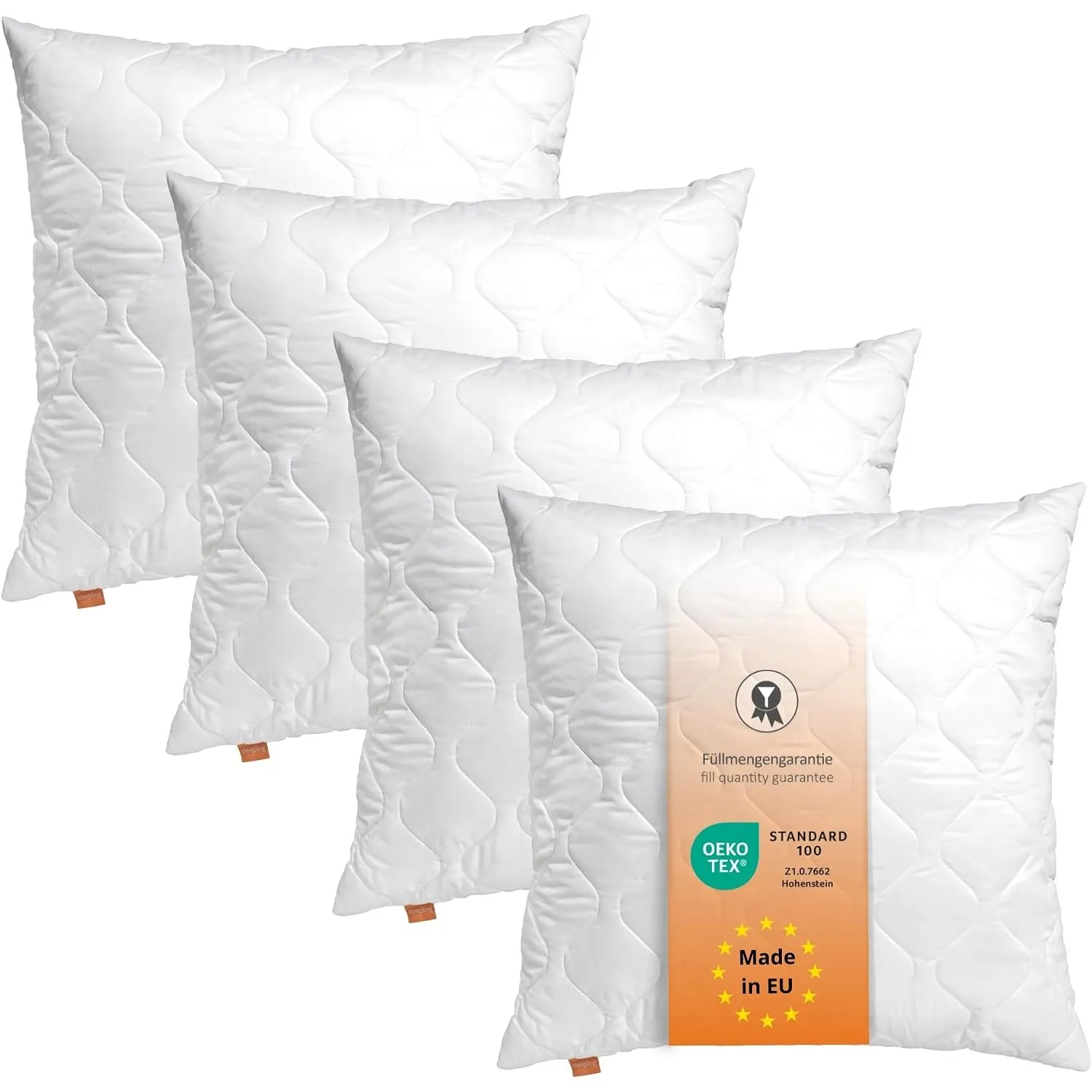 sleepling 4er Set Kissen 50x50 cm, Sofakissen, Kissenfüllung, Basic 100