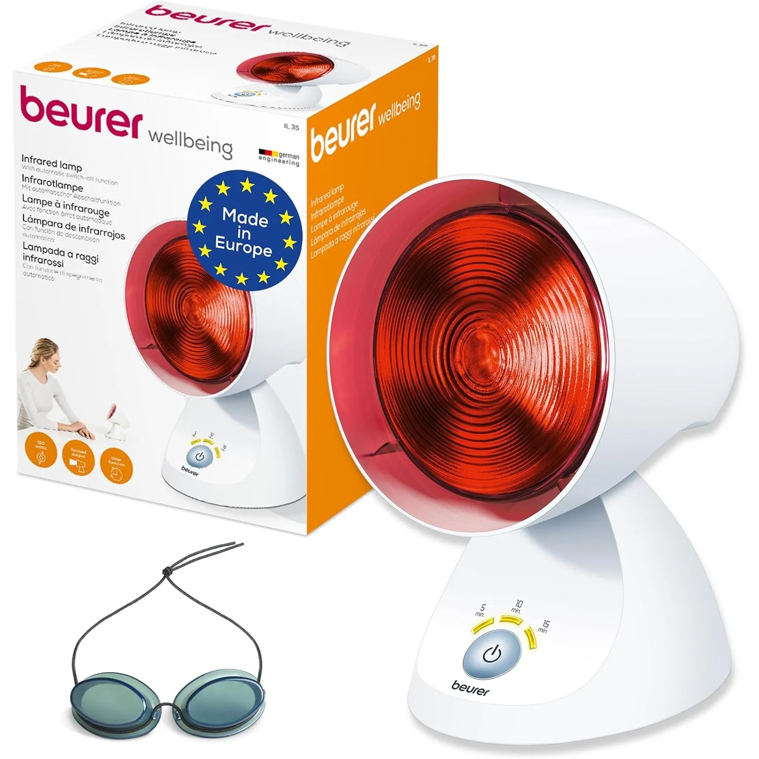 Beurer IL 35 Infrarotlampe, wohltuendes und wärmendes Infrarotlicht mit 3-stufigem Timer, 5 Neigungswinkeln, Lockerung …