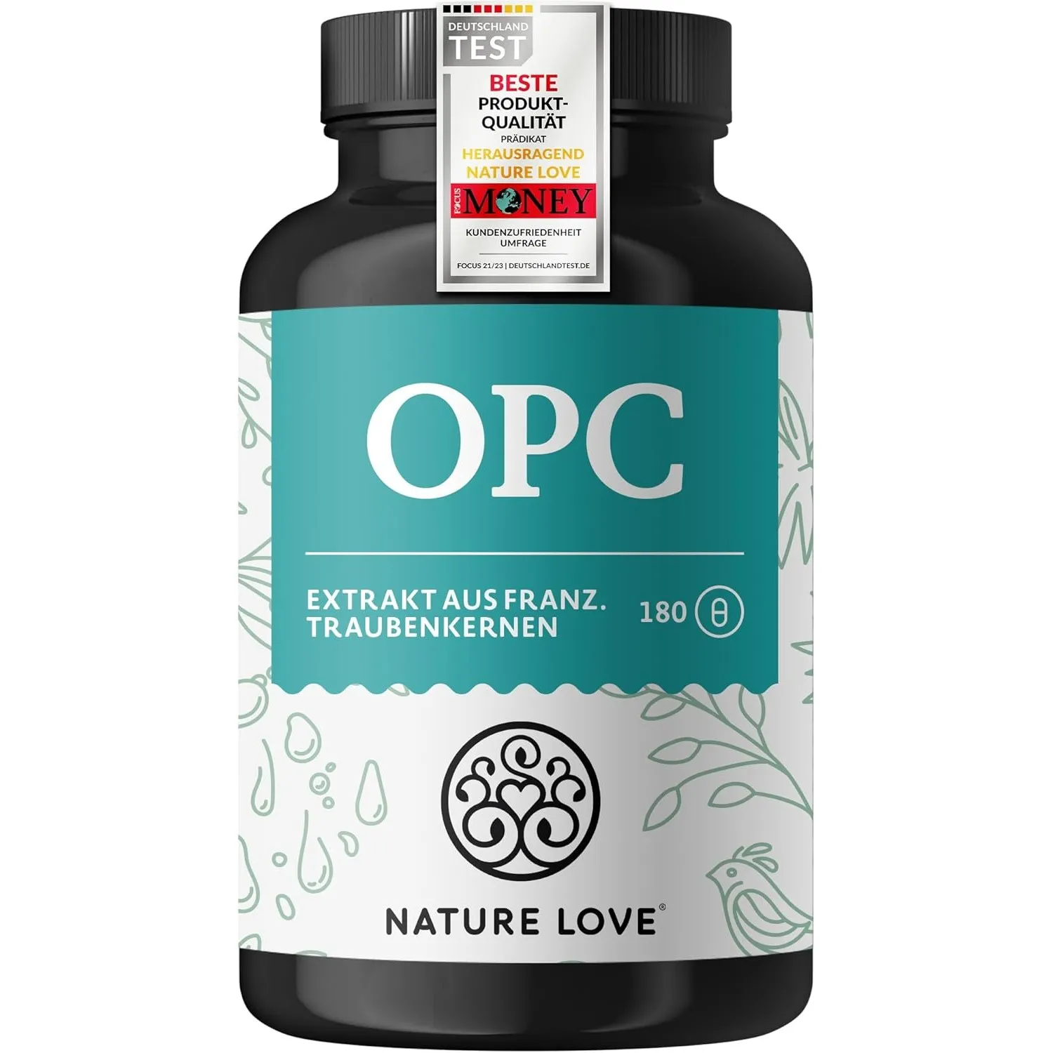 NATURE LOVE® OPC Traubenkernextrakt - 180 Kapseln - hochdosiert mit 800mg Extrakt je Tagesdosis - aus französischen Tra…