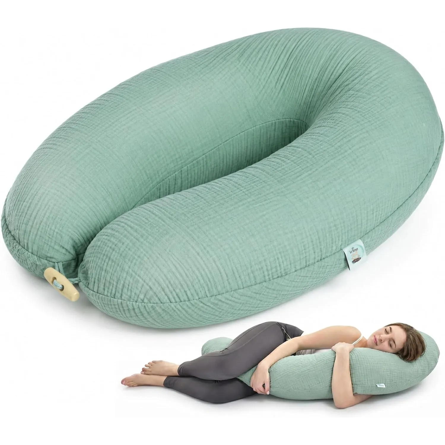 sei Design XXL Stillkissen 190x35 cm mit Musselin-Bezug ergonomisch. Schwangerschaftskissen Seitenschläferkissen Komfor…