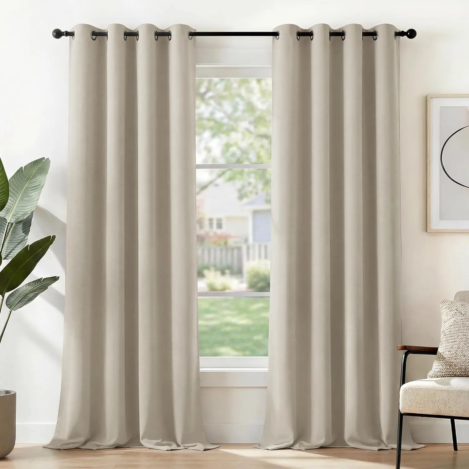 Deconovo Thermovorhang Blickdicht Vorhänge lichtundurchlässig Vorhang Küche, 240x135cm(HöhexBreite), Hellbeige, 2er Set