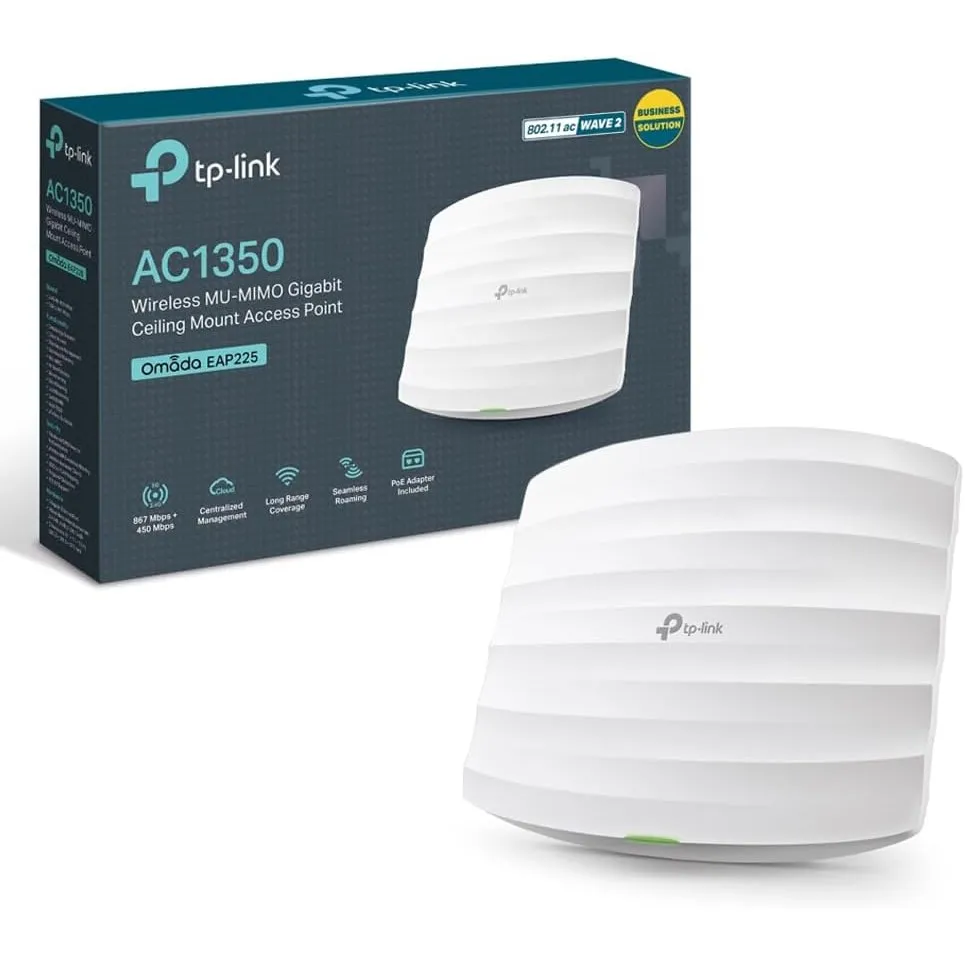 TP-Link EAP225 WLAN Access Point (1350 Mbit/s, 802.3af/at PoE, Omada SDN, Zentrales Management, Professionelles Mesh WL…