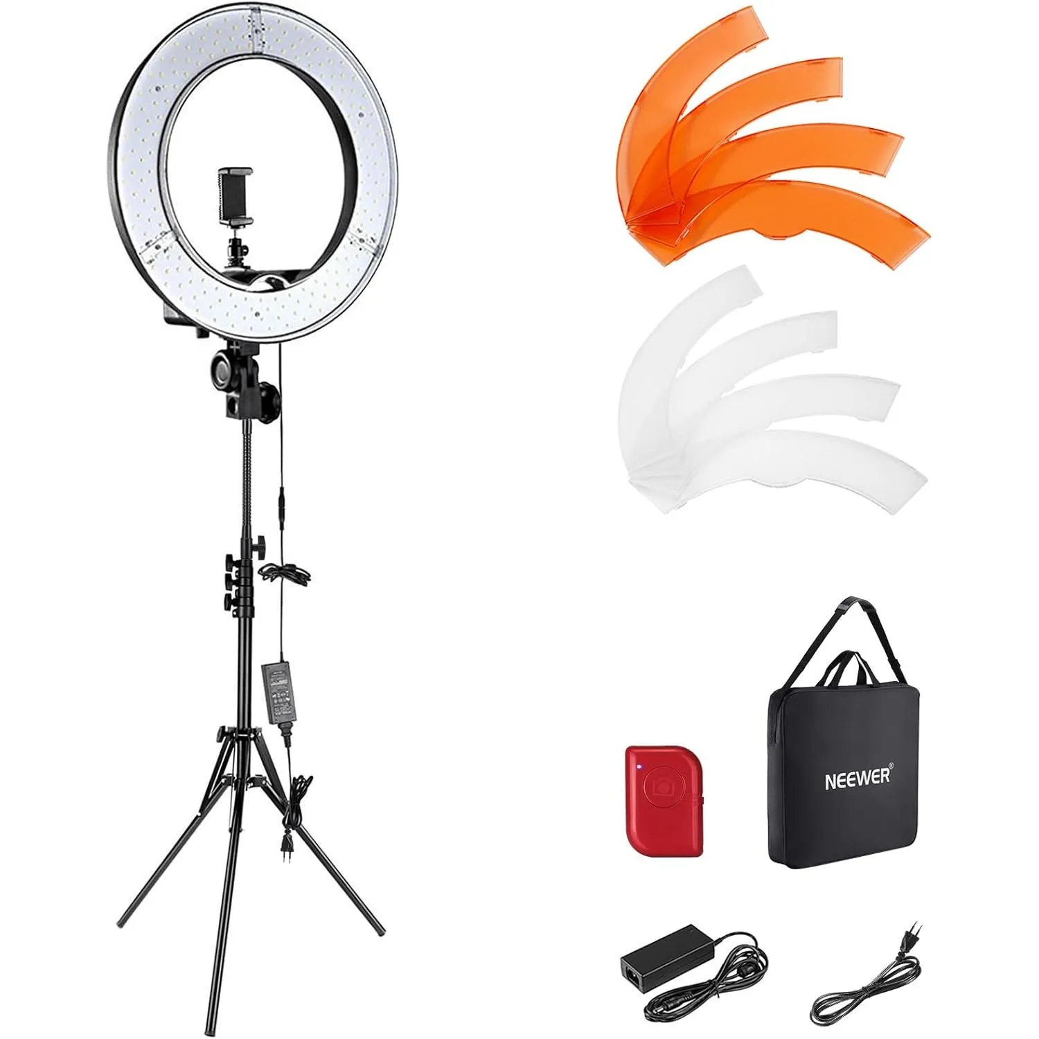 NEEWER Ringlicht mit Stativ Set: 18 Zoll/45cm Außen 55W 5600K Dimmbare LED Ringleuchte mit Bluetooth Fernbedienung für …