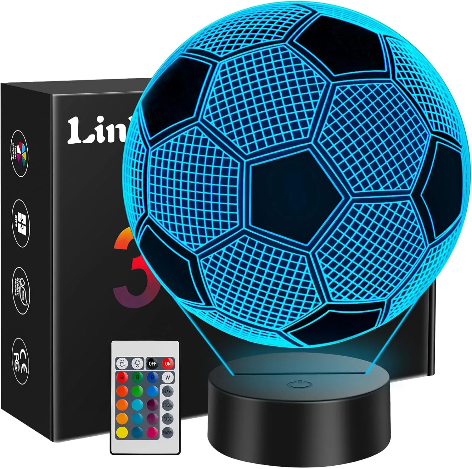 Linkax 3D LED Night Light Optical Illusion Light Illuminating Light Desk Table Light Lamp 7 Color Remote Control with A…