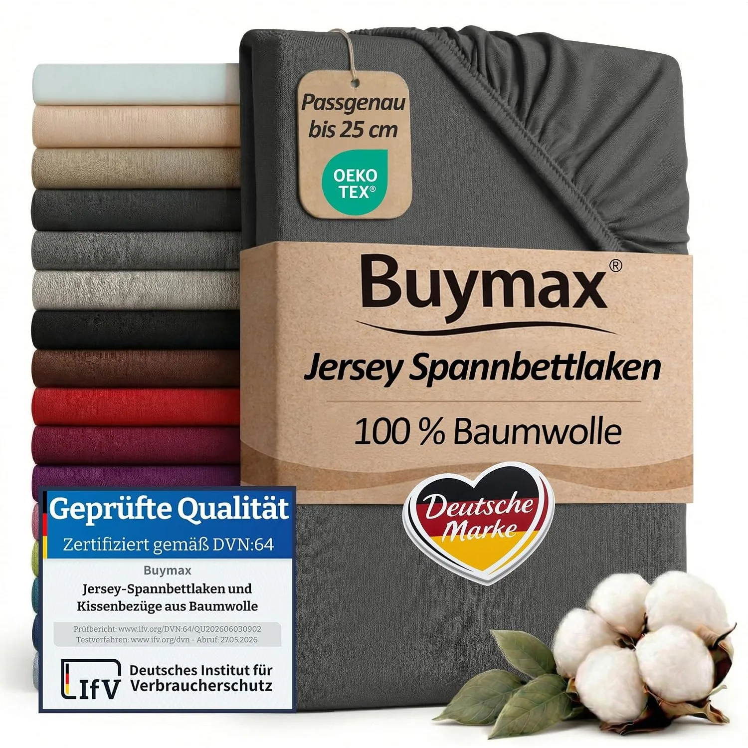 Buymax Spannbettlaken 160x200cm Baumwolle 100% Spannbetttuch Bettlaken Jersey, Matratzenhöhe bis 25 cm, Farbe Anthrazit