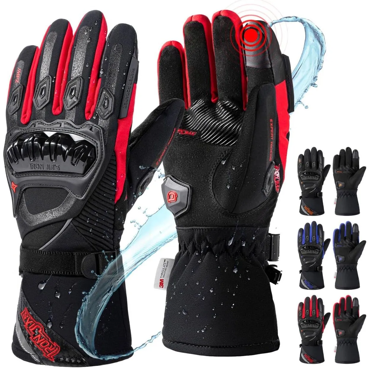 IRON JIA'S Winter Motorradhandschuhe, Wasserdicht Winddicht Level 1 KP Leicht und Warm Touchscreen Handschuhe für Motor…