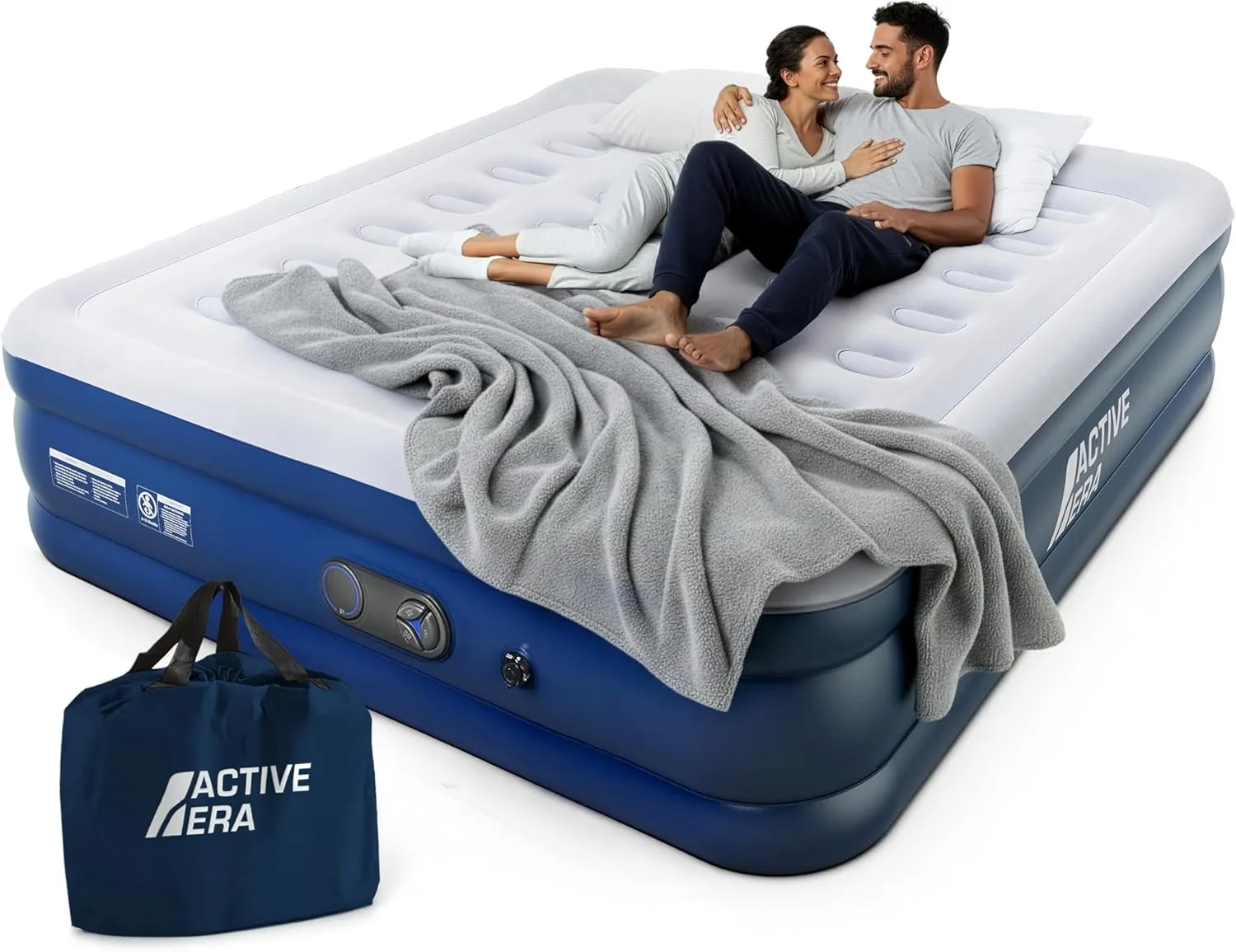 Active Era Premium Double King Size Airbed - 203 x 152 x 48 cm - With Built-in Electric Pump and Integrated Cushion