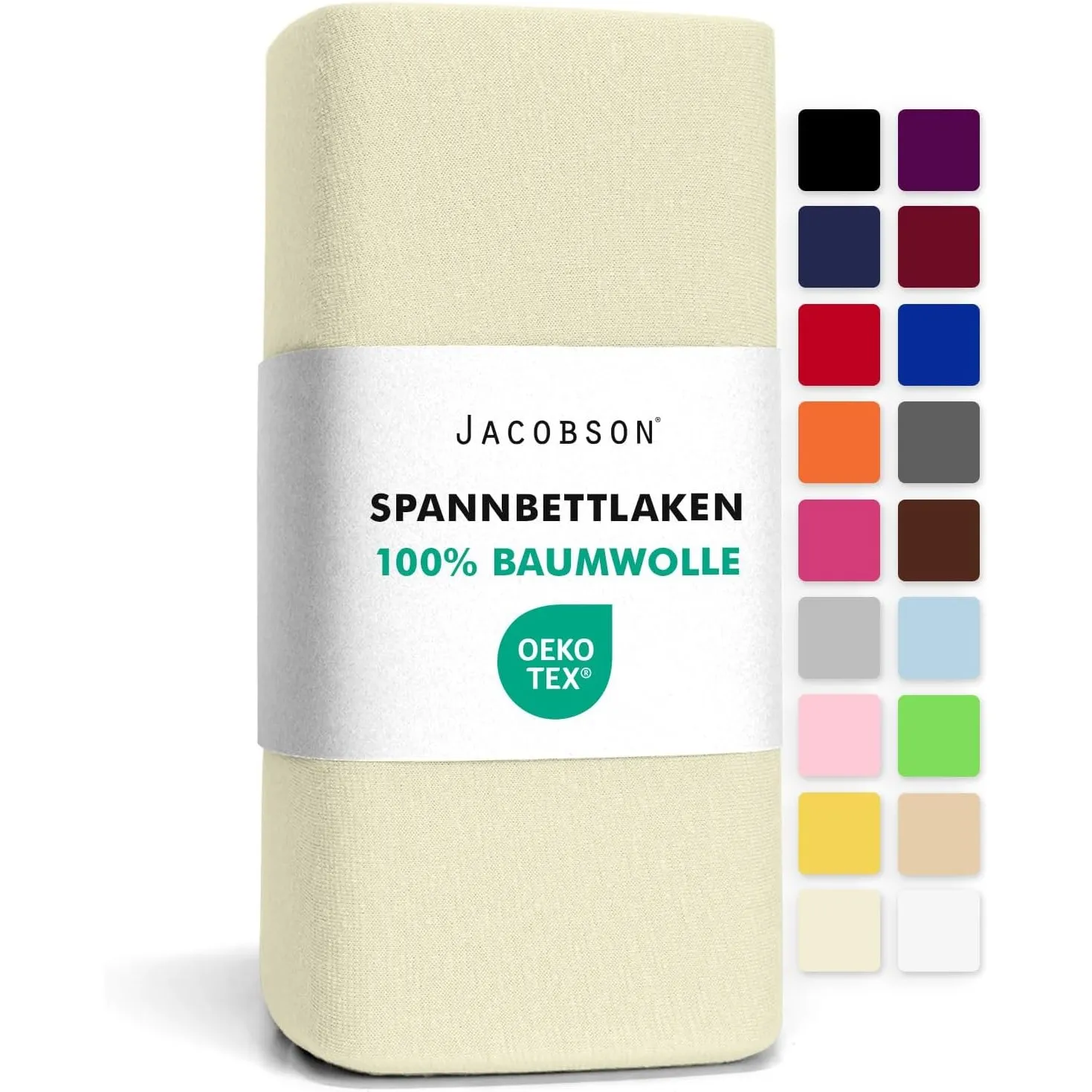 Jacobson Jersey Spannbettlaken Spannbetttuch Baumwolle Bettlaken (140x200-160x200 cm, Natur)