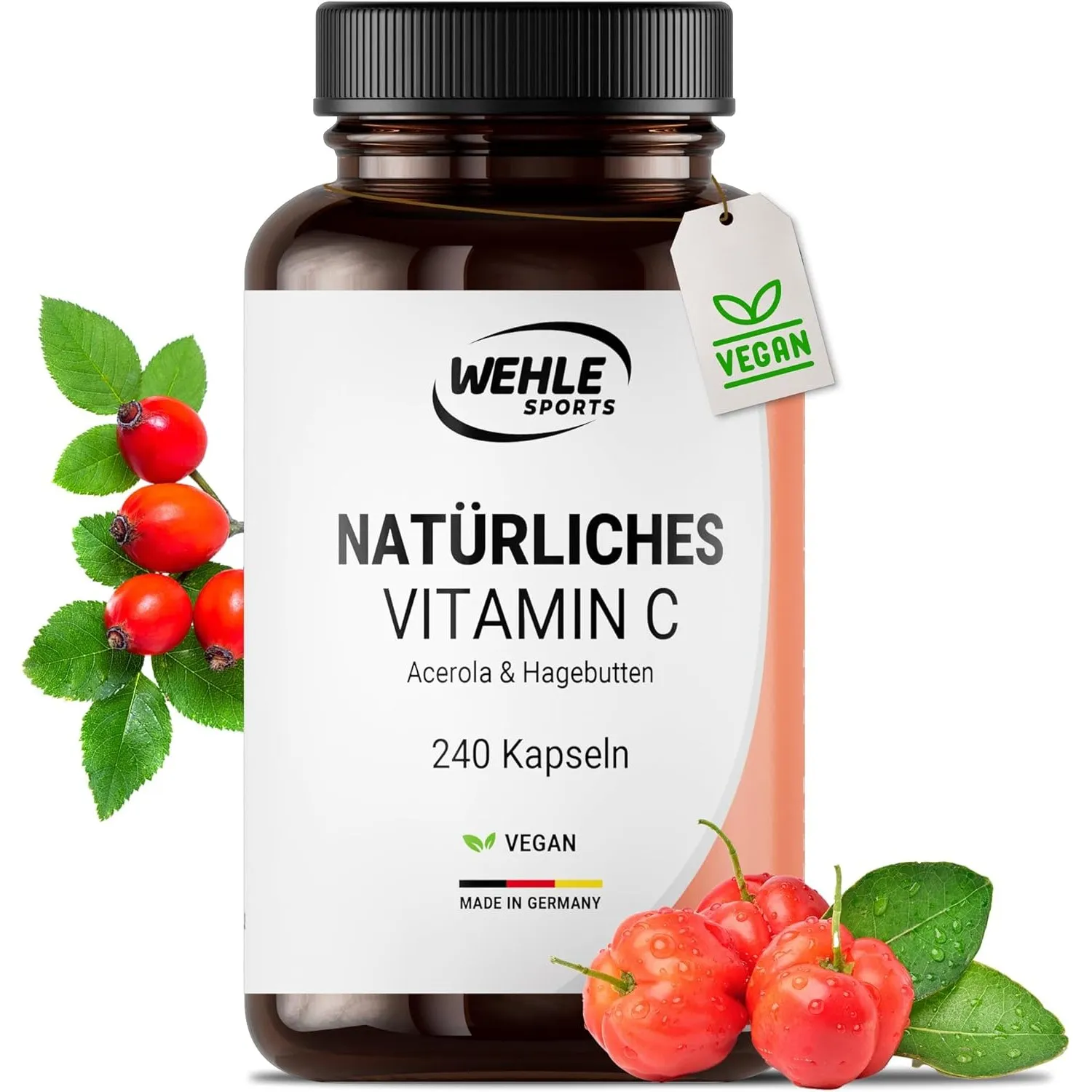 Vitamin C hochdosiert – 240 vegane Kapseln, 4-Monats-Vorrat, mit Acerola- und Hagebutten-Extrakt, 400mg Vitamin C pro T…