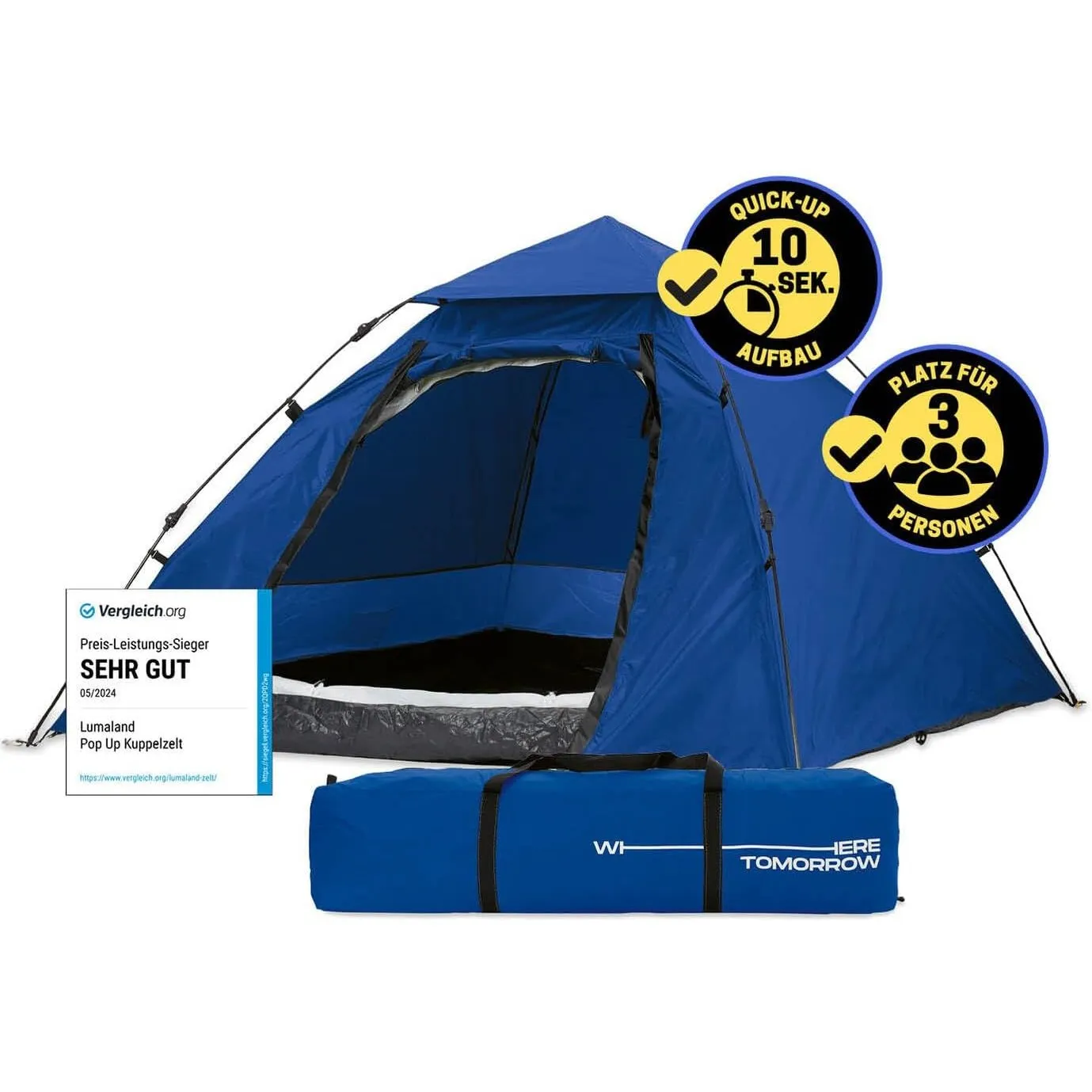 Lumaland Pop Up Camping Zelt | 2-3 Personen Kuppelzelt 215 x 195 x 120 cm| 4 Jahreszeiten Igluzelt | Outdoor Trekking &…