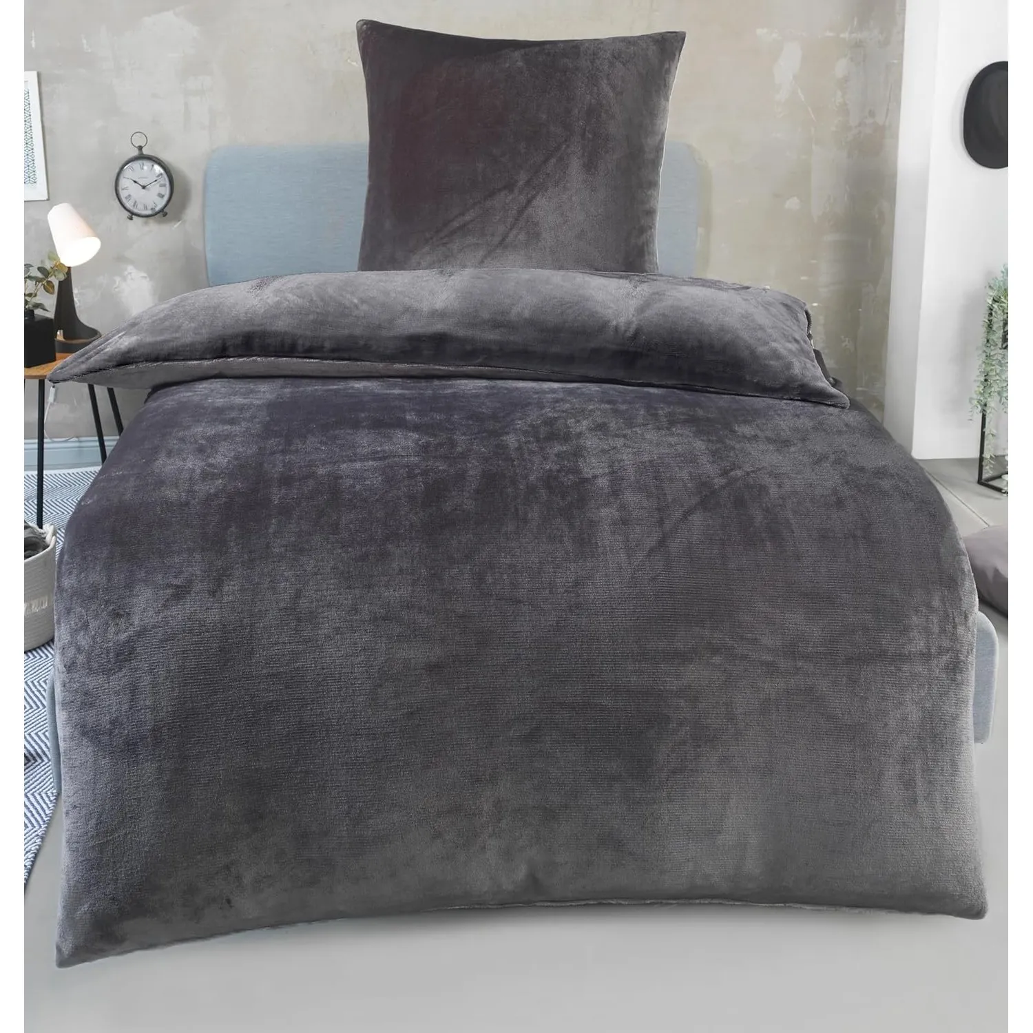 DreamHome Winter Wende Plüsch Bettwäsche 135x200 Nicky-Teddy Cashmere Touch Coral Fleece Bettdezug + Kissenbezug 80x80,…