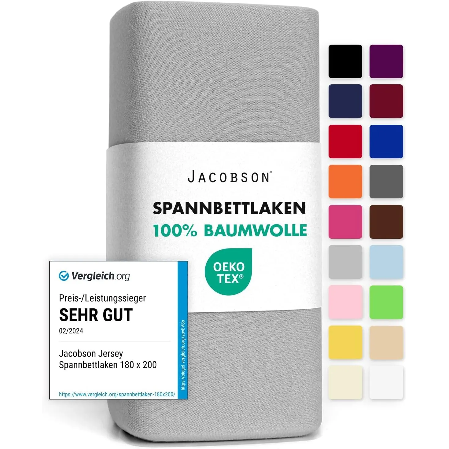 Jacobson Jersey Spannbettlaken Spannbetttuch Baumwolle Bettlaken (120x200-130x200 cm, Grau)