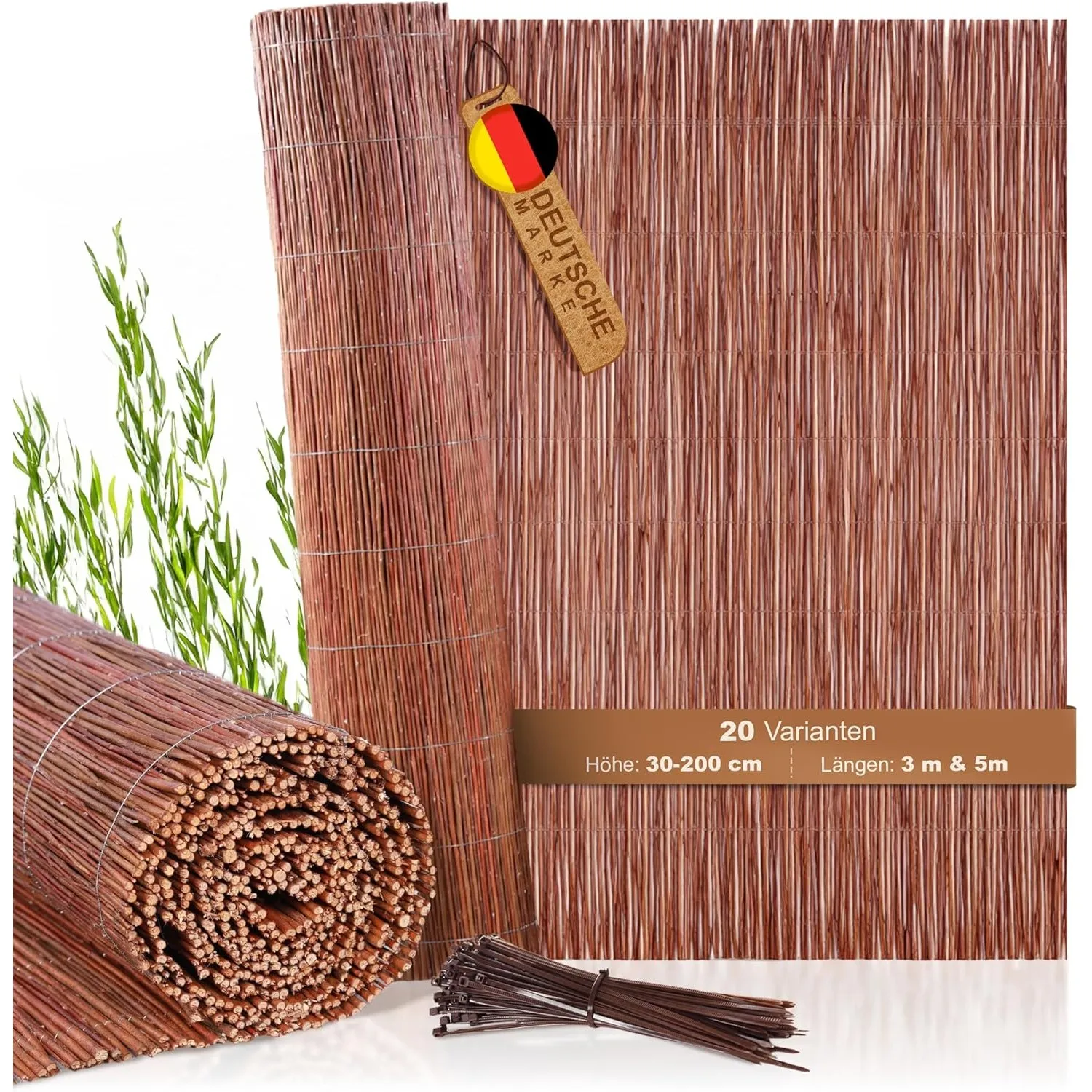 BOOGARDI Weidenmatte - 20 Größen - Weidenzaun 200 cm hoch x 500 cm lang - Sichtschutzmatte Balkonverkleidung Gartenzaun…