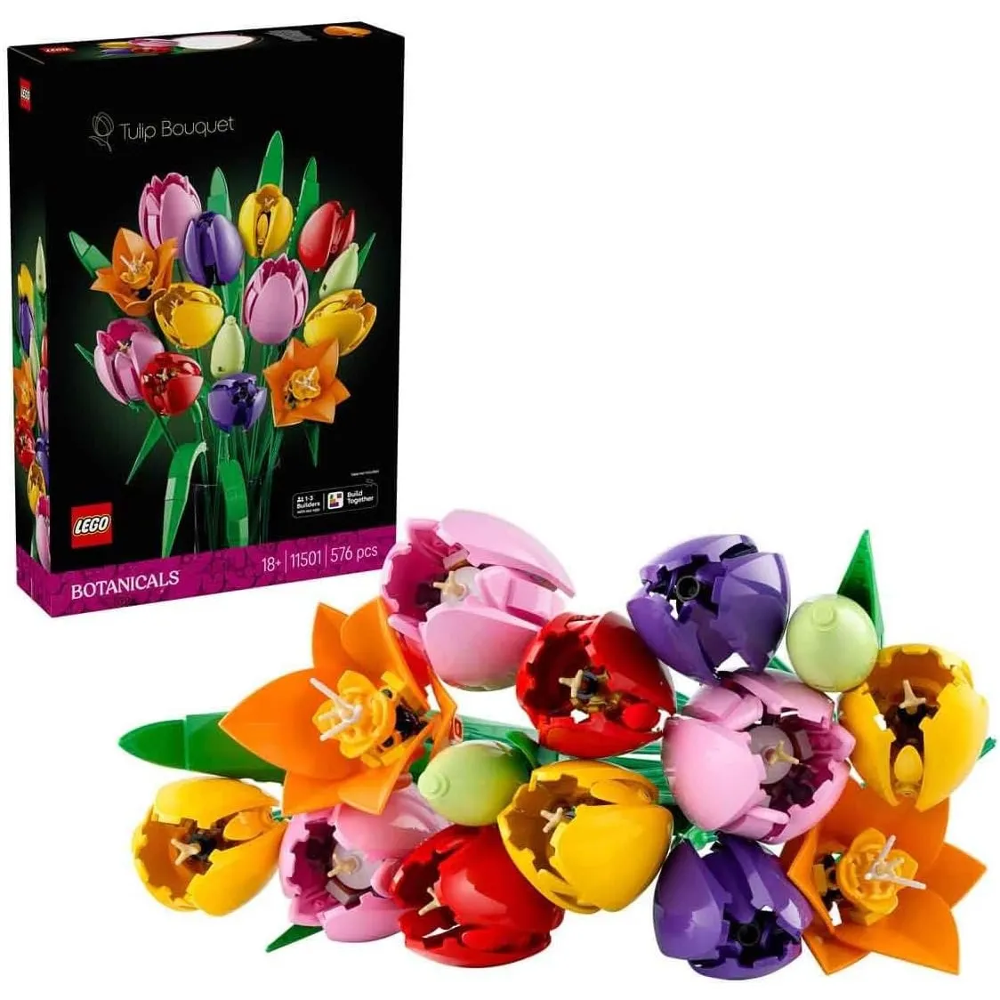 LEGO Botanicals Tulpenstrauß - Set mit Kunstblumen für Erwachsene - mit 14 künstlichen Tulpen in 5 Farben als DIY Deko …