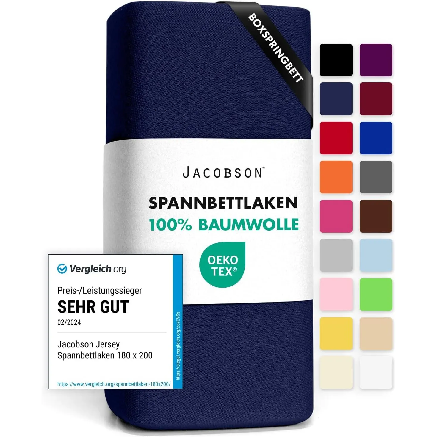 Jacobson Jersey Spannbettlaken Spannbetttuch Baumwolle Bettlaken (180x200-200x220 cm, Dunkelblau)